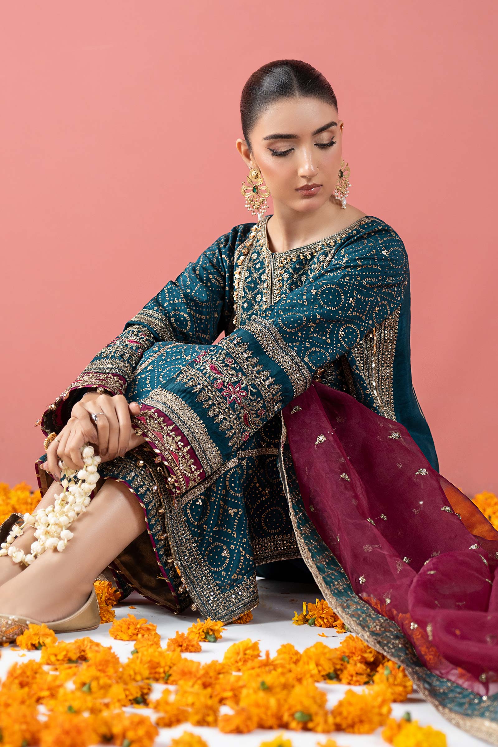 3 Piece Embroidered Raw Silk Suit - Image 3