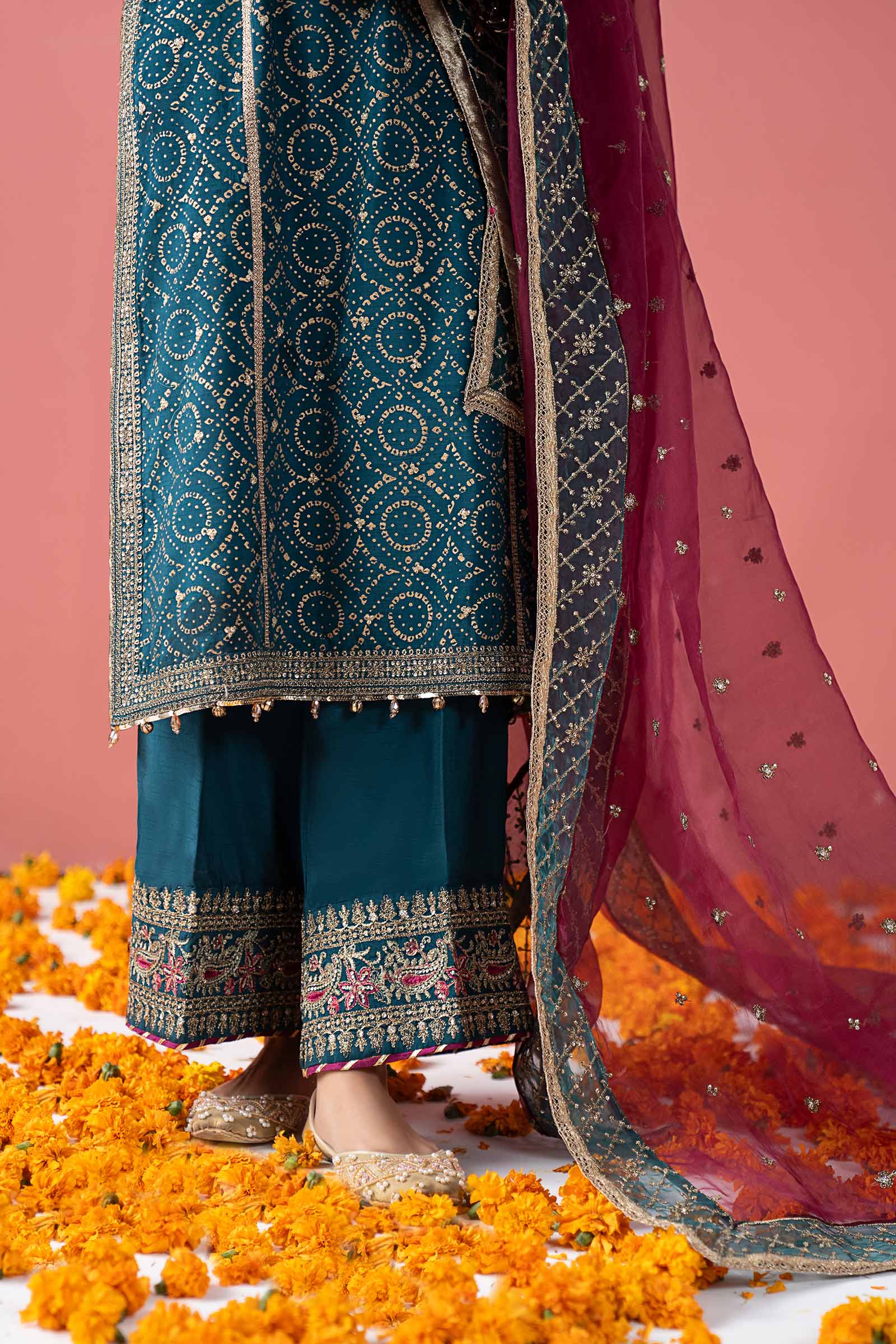 3 Piece Embroidered Raw Silk Suit - Image 5