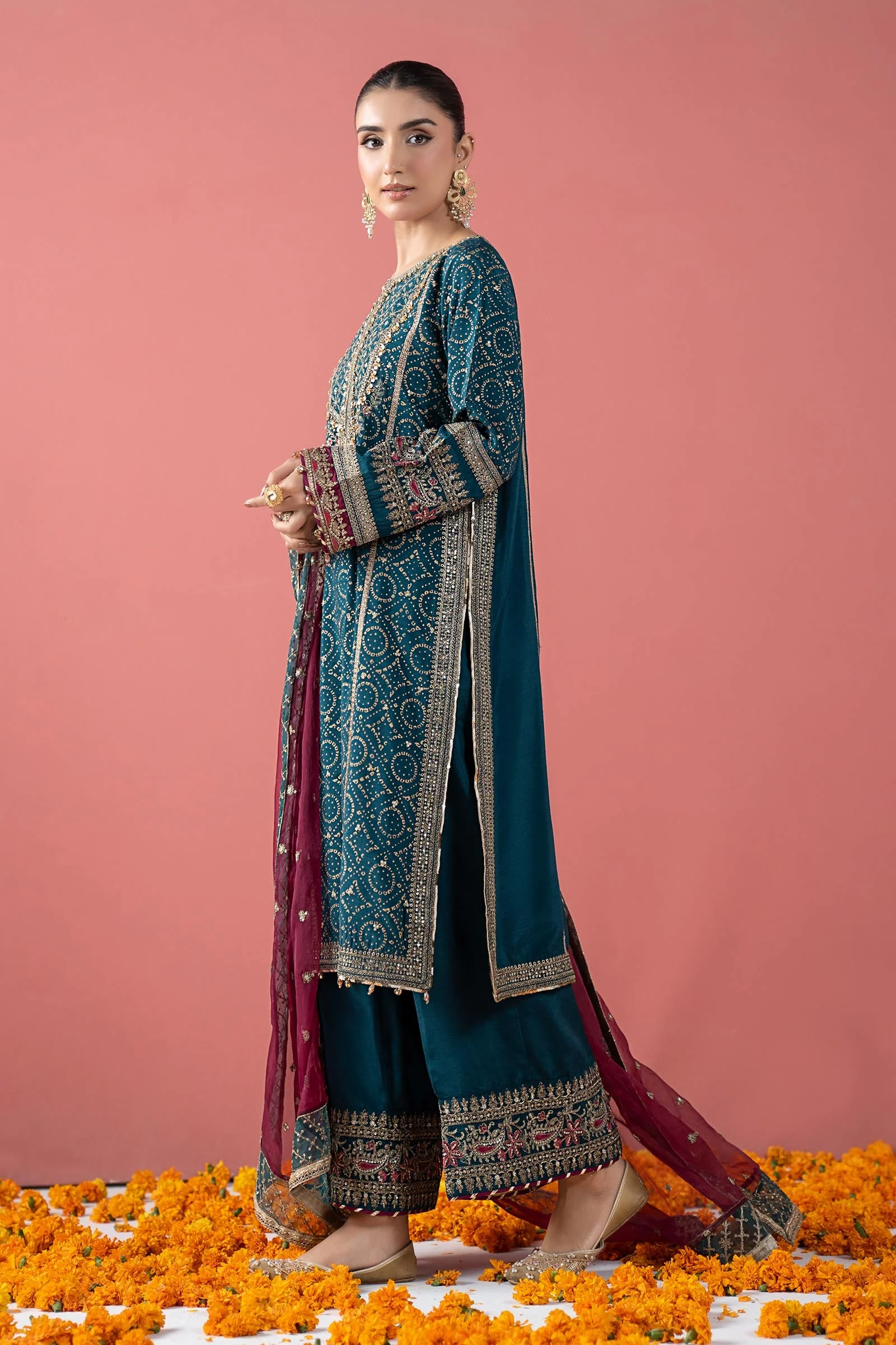 3 Piece Embroidered Raw Silk Suit - Image 7