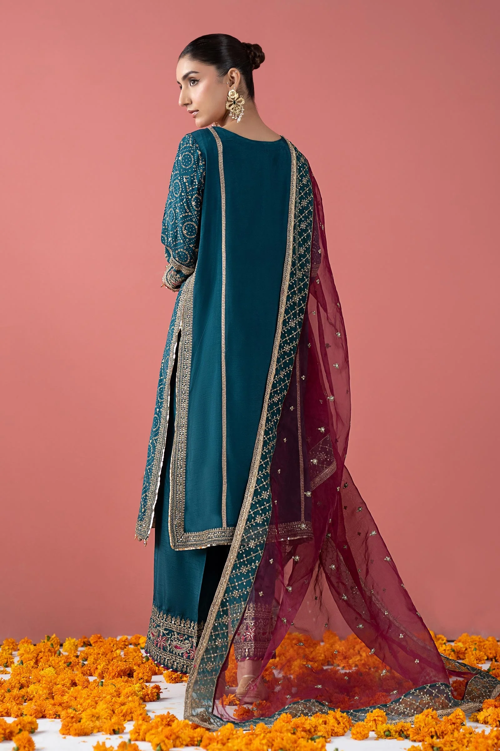 3 Piece Embroidered Raw Silk Suit - Image 8