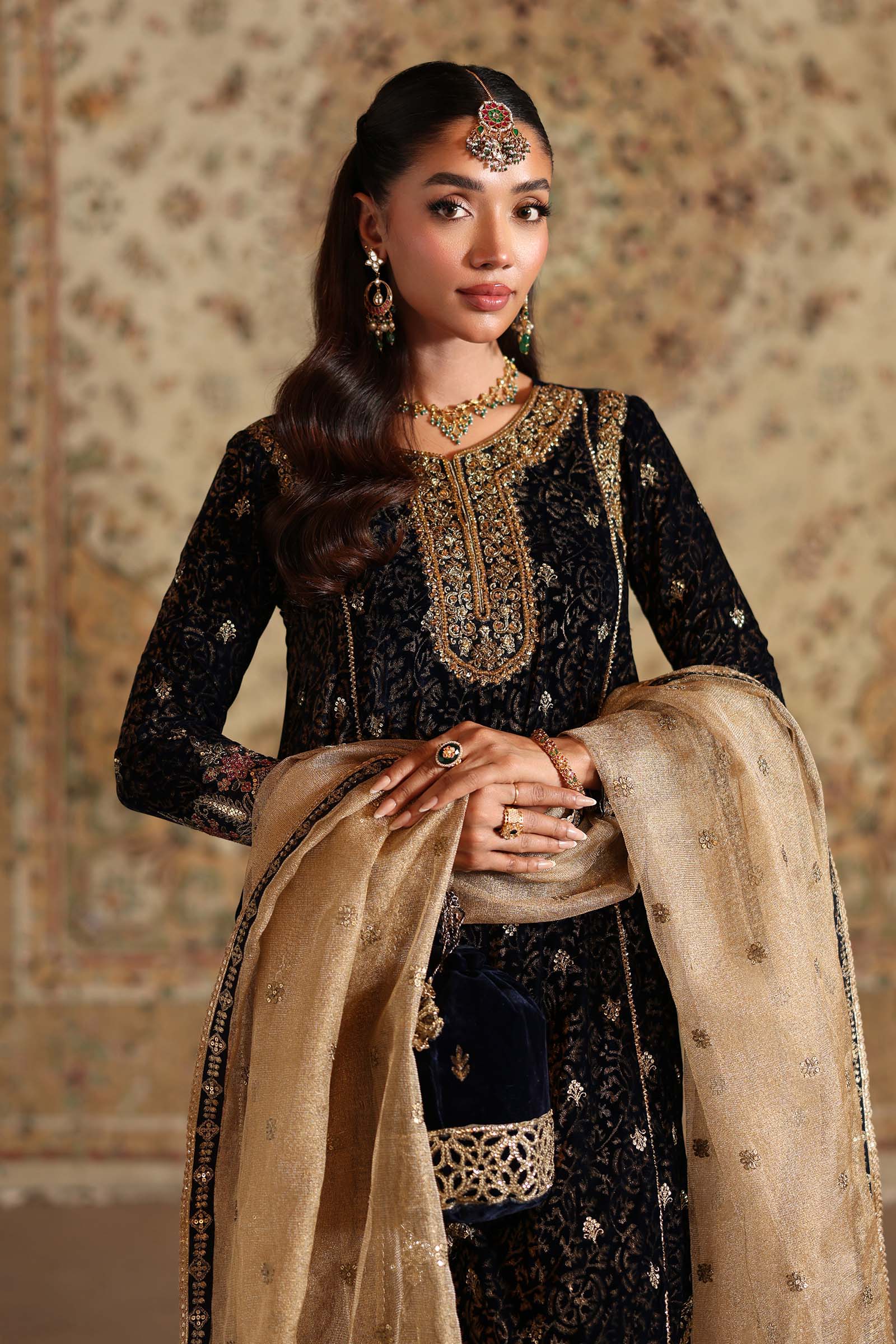 3 Piece Embroidered Velvet Suit