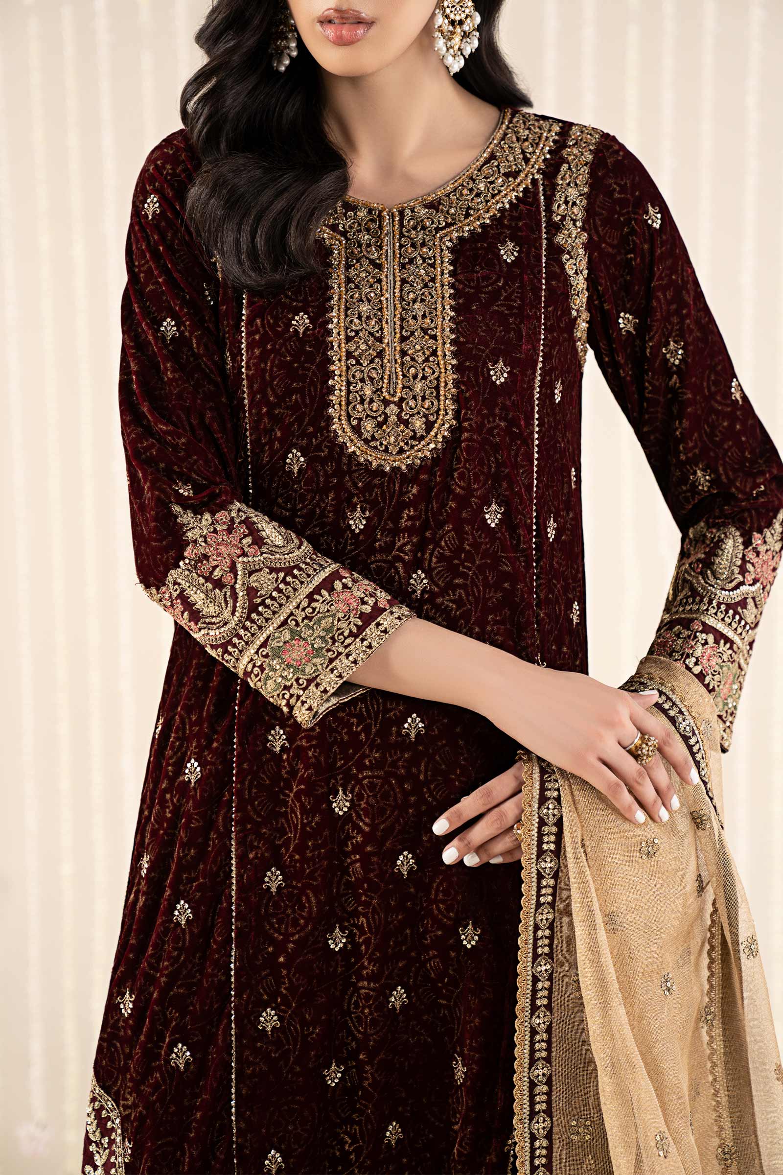 3 Piece Embroidered Velvet Suit - Image 3