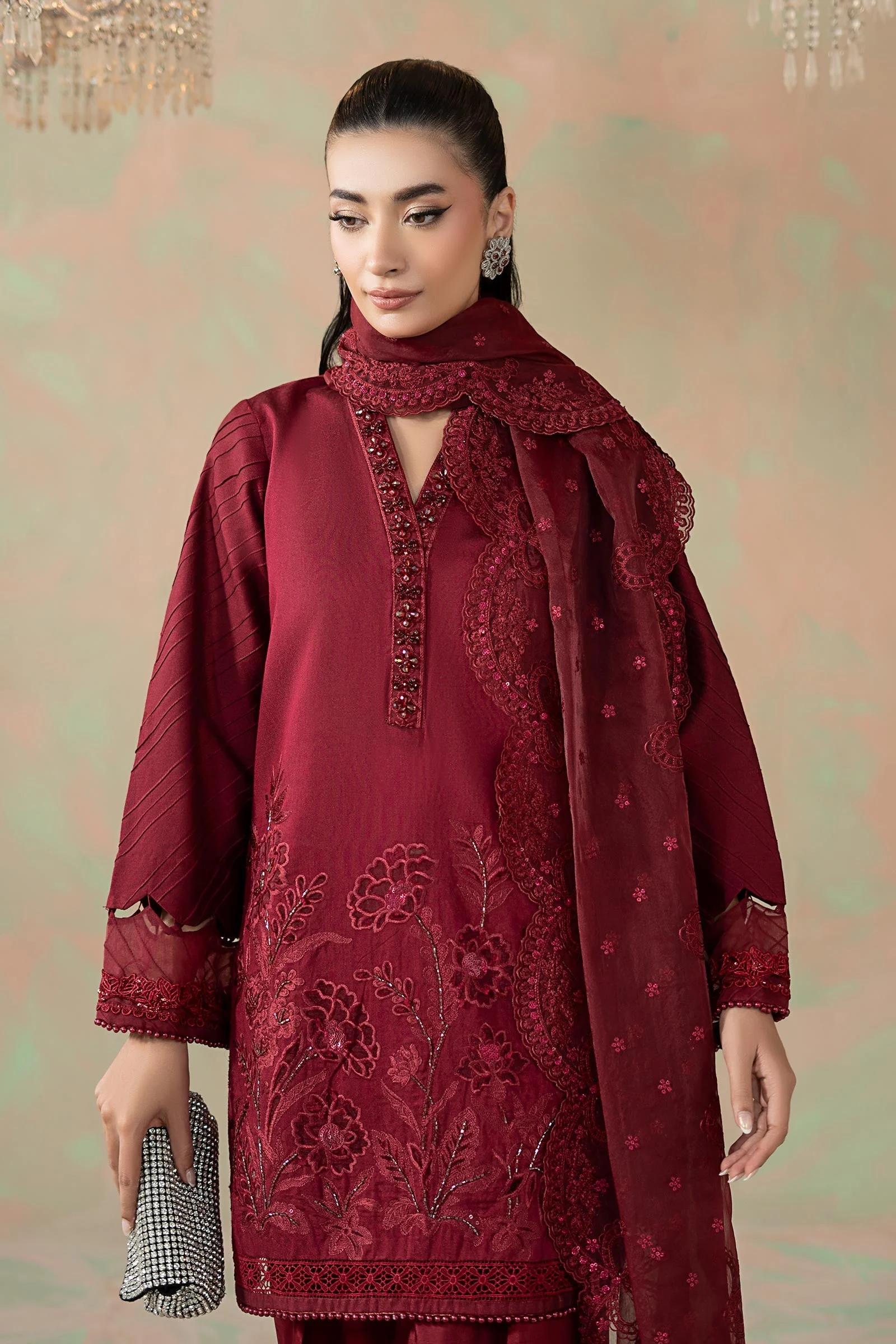 3 Piece Embroidered Silk Net Suit - Image 2