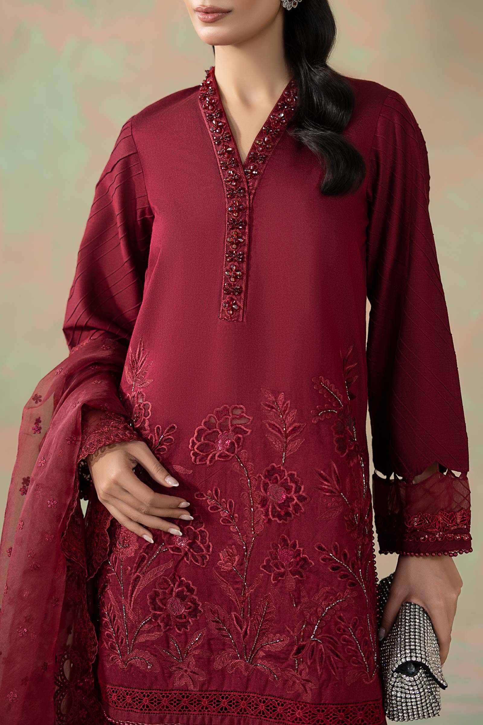 3 Piece Embroidered Silk Net Suit - Image 3