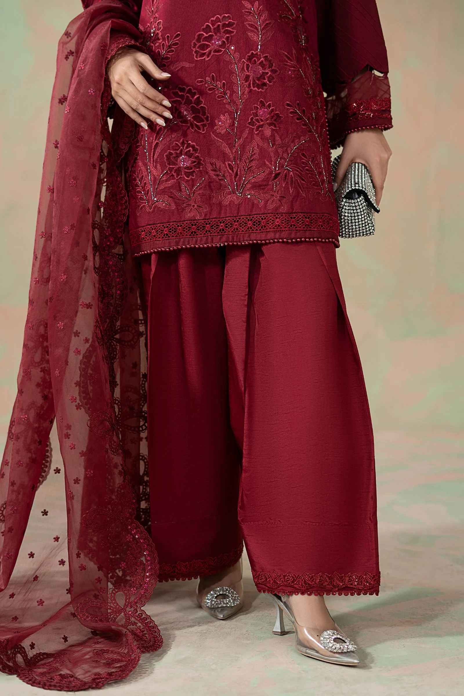 3 Piece Embroidered Silk Net Suit - Image 5