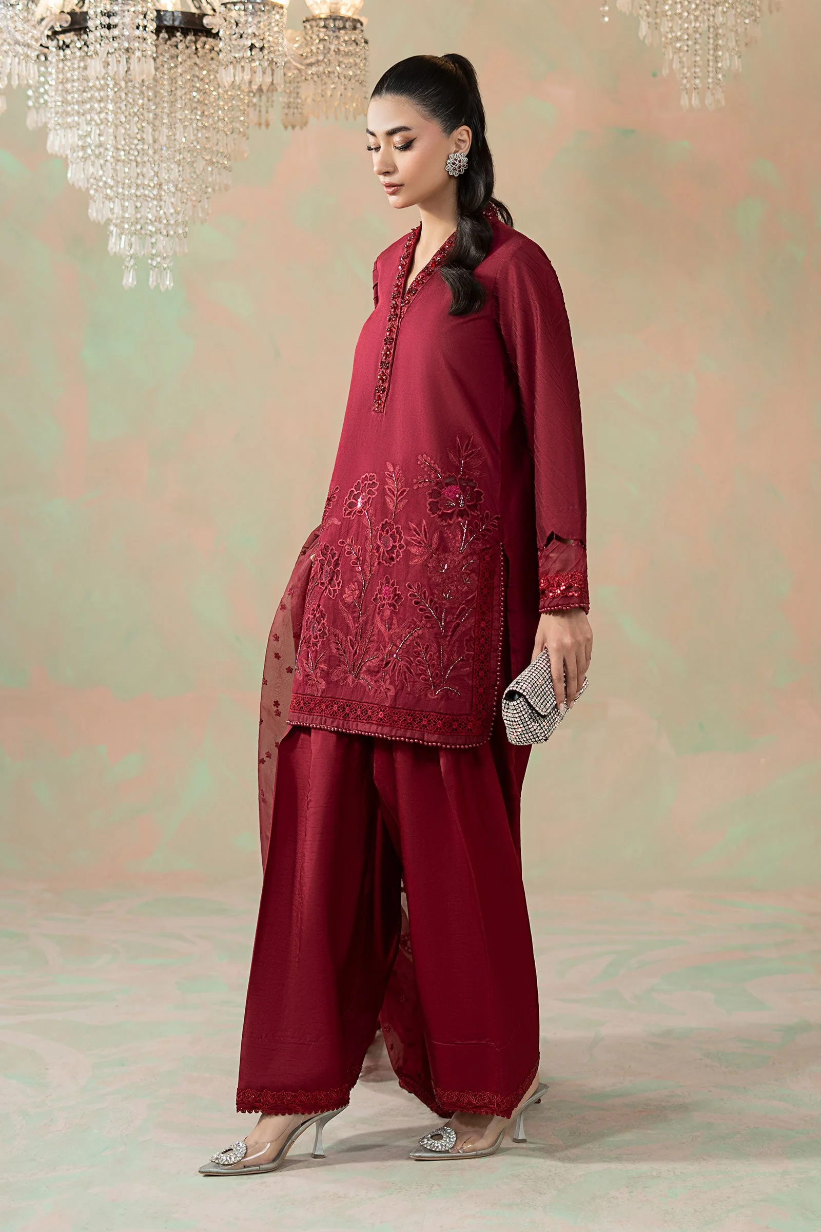 3 Piece Embroidered Silk Net Suit - Image 7