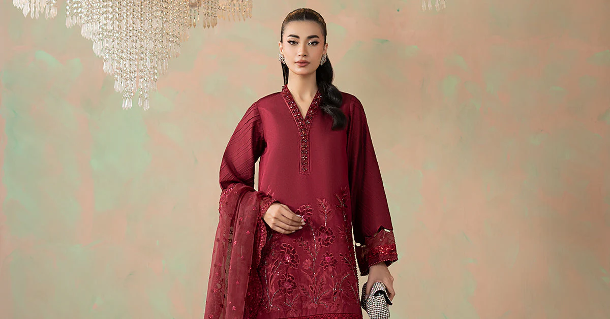 3 Piece Embroidered Silk Net Suit - Image 9