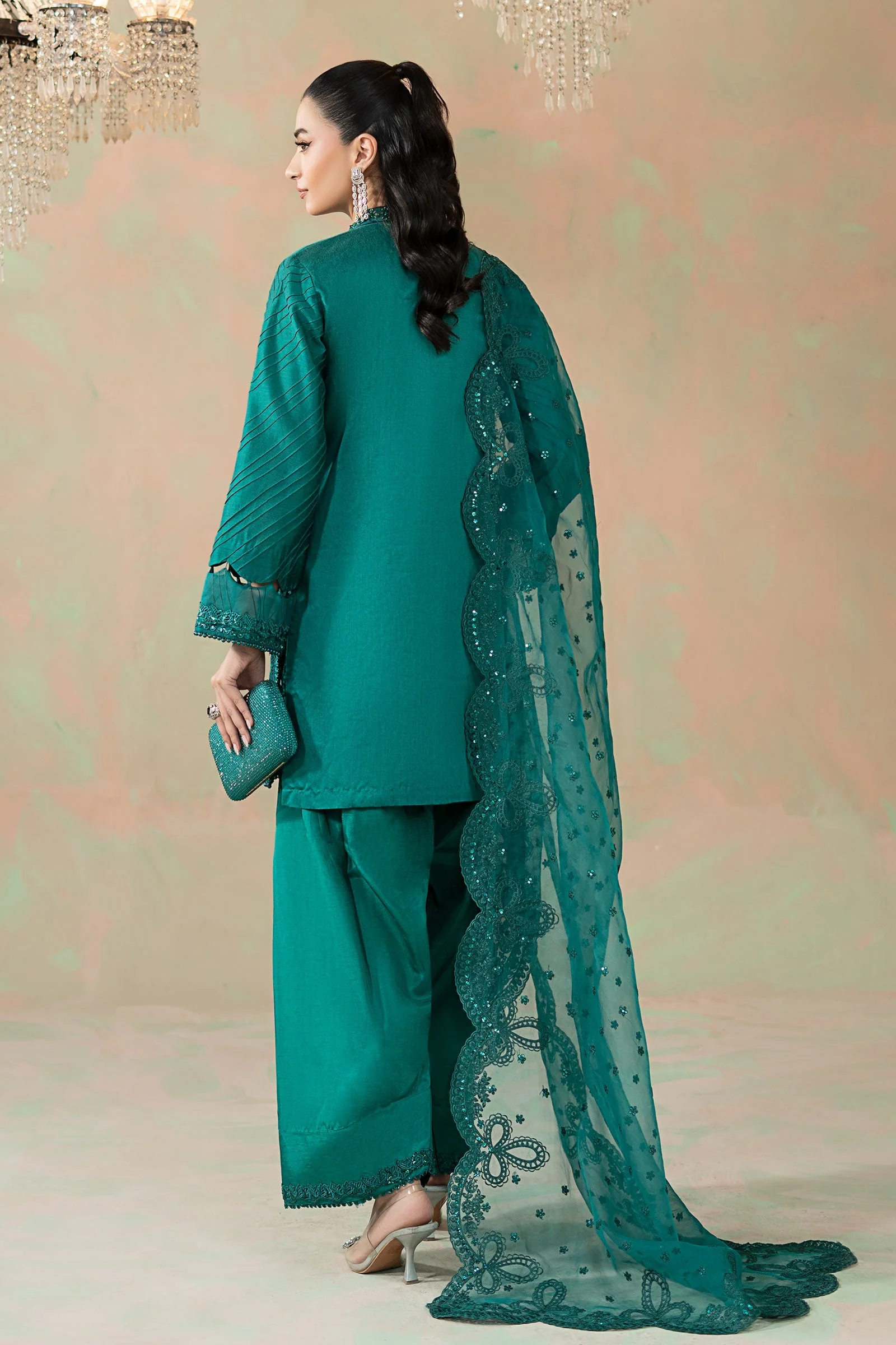 3 Piece Embroidered Silk Net Suit - Image 10