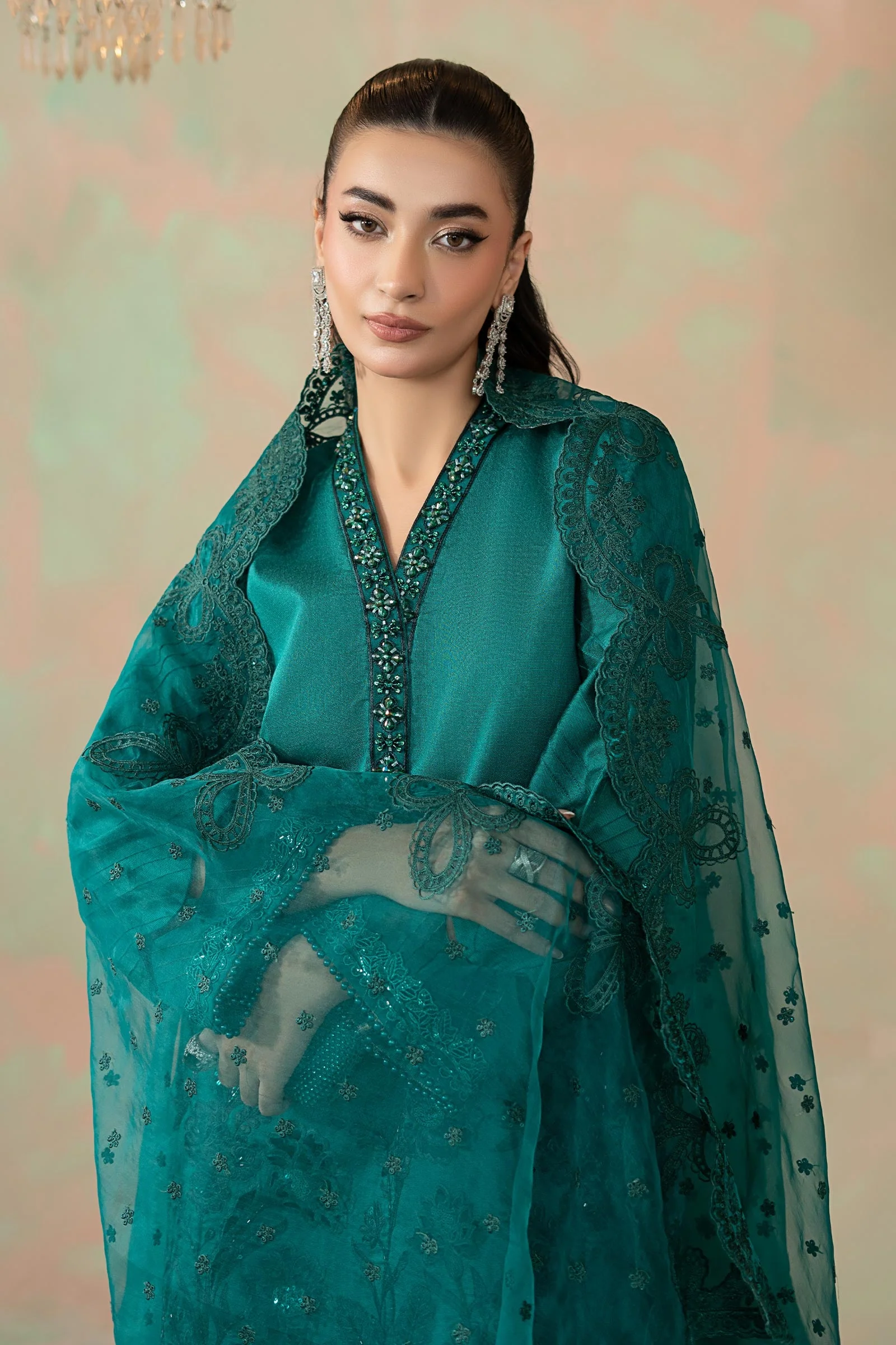 3 Piece Embroidered Silk Net Suit - Image 2