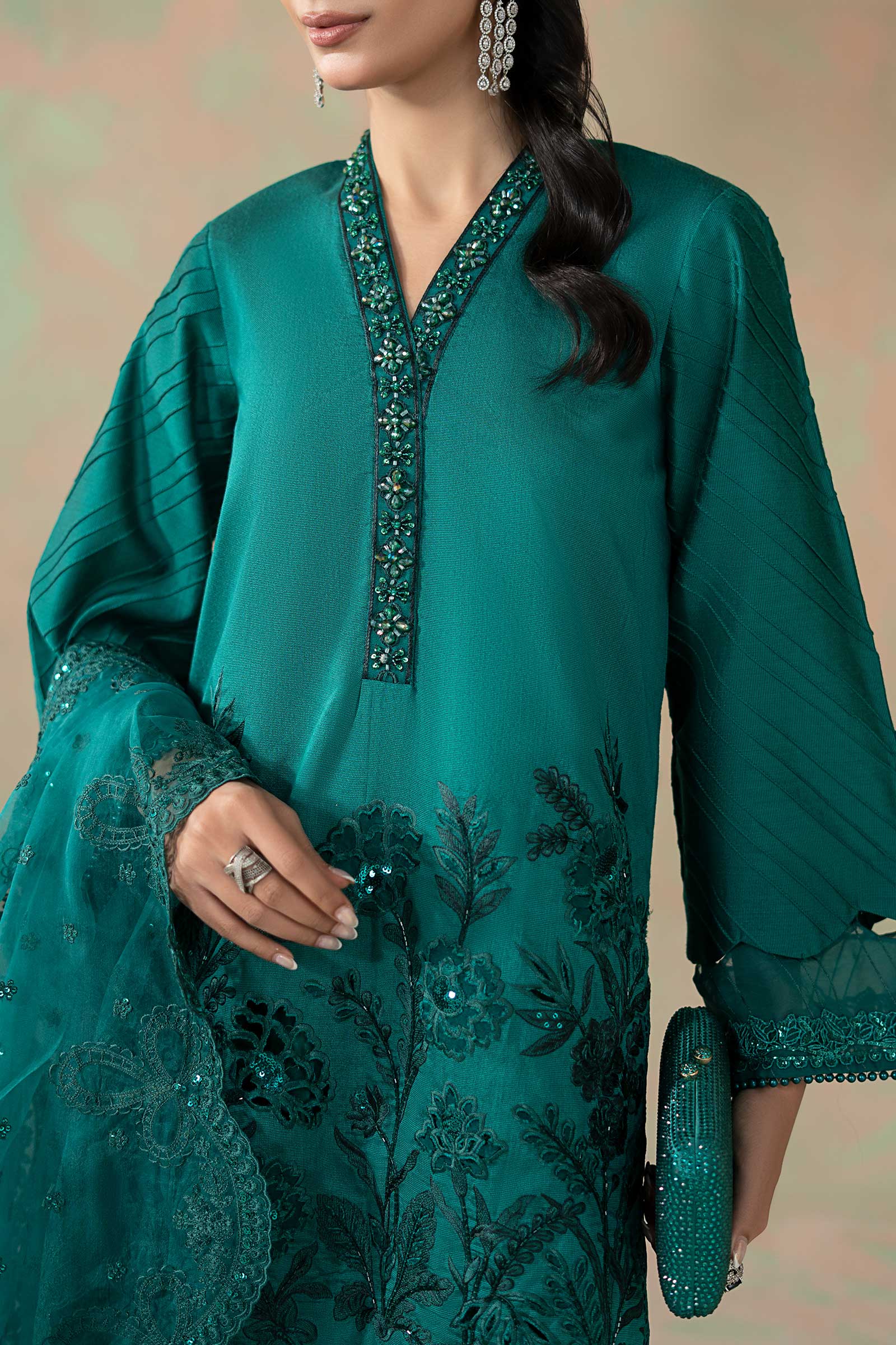 3 Piece Embroidered Silk Net Suit - Image 4