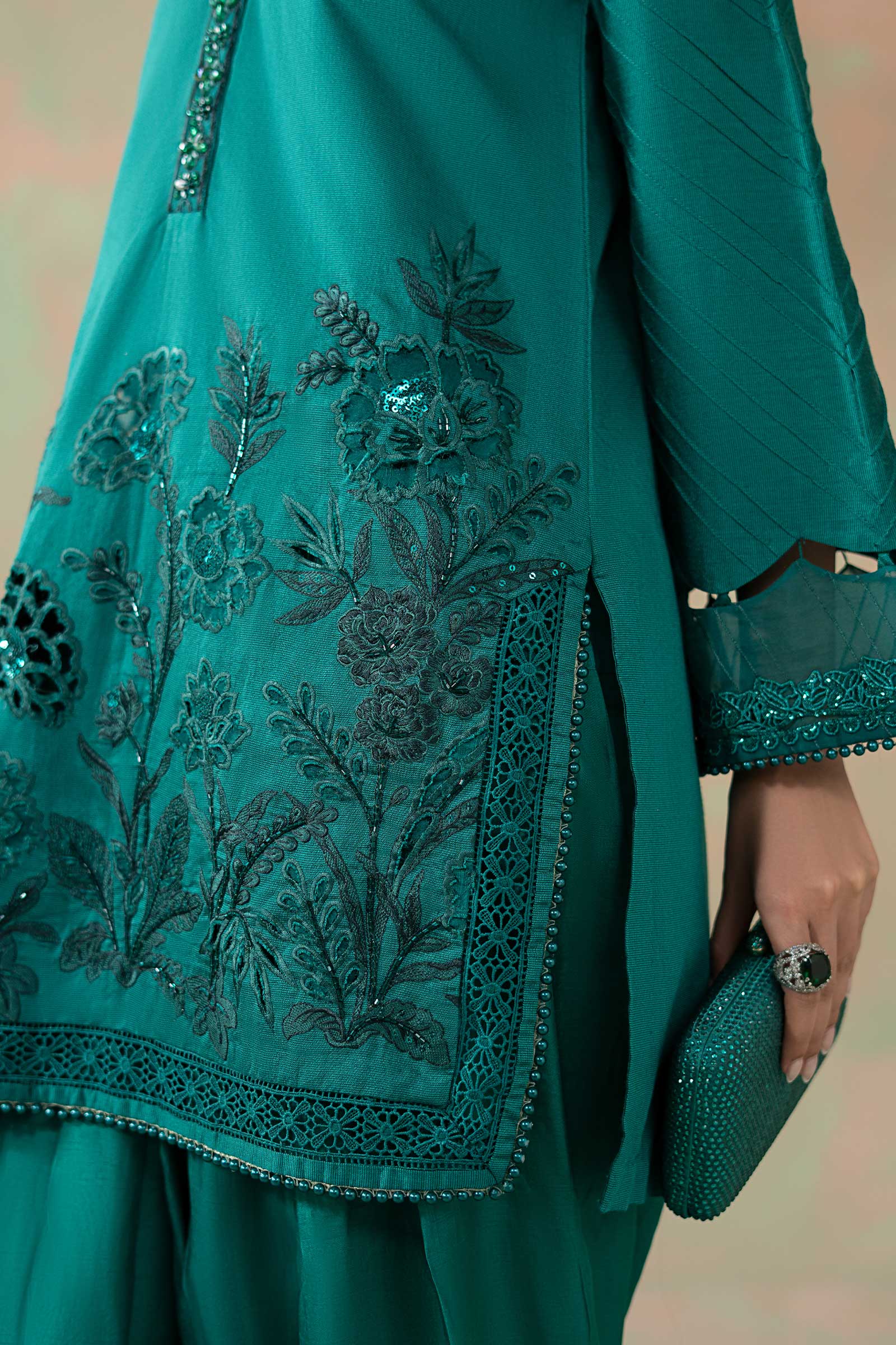 3 Piece Embroidered Silk Net Suit - Image 5