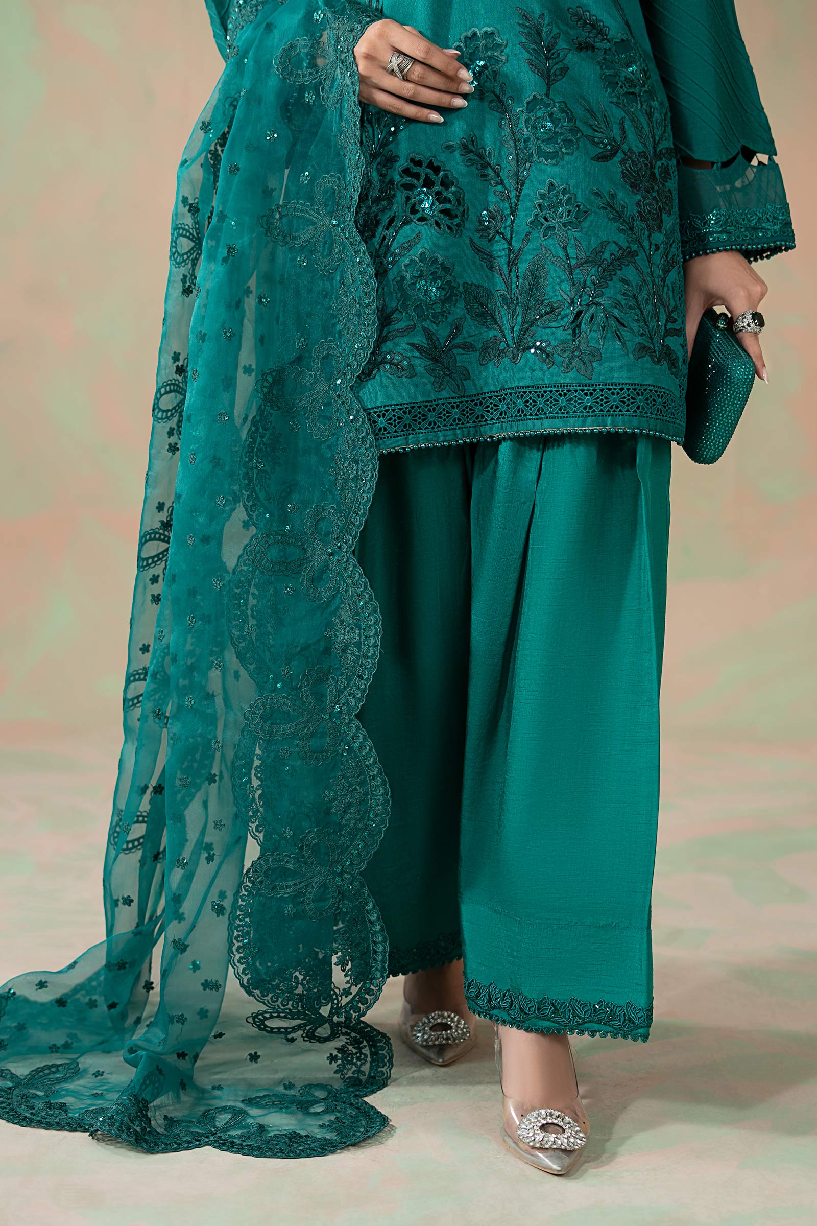 3 Piece Embroidered Silk Net Suit - Image 7