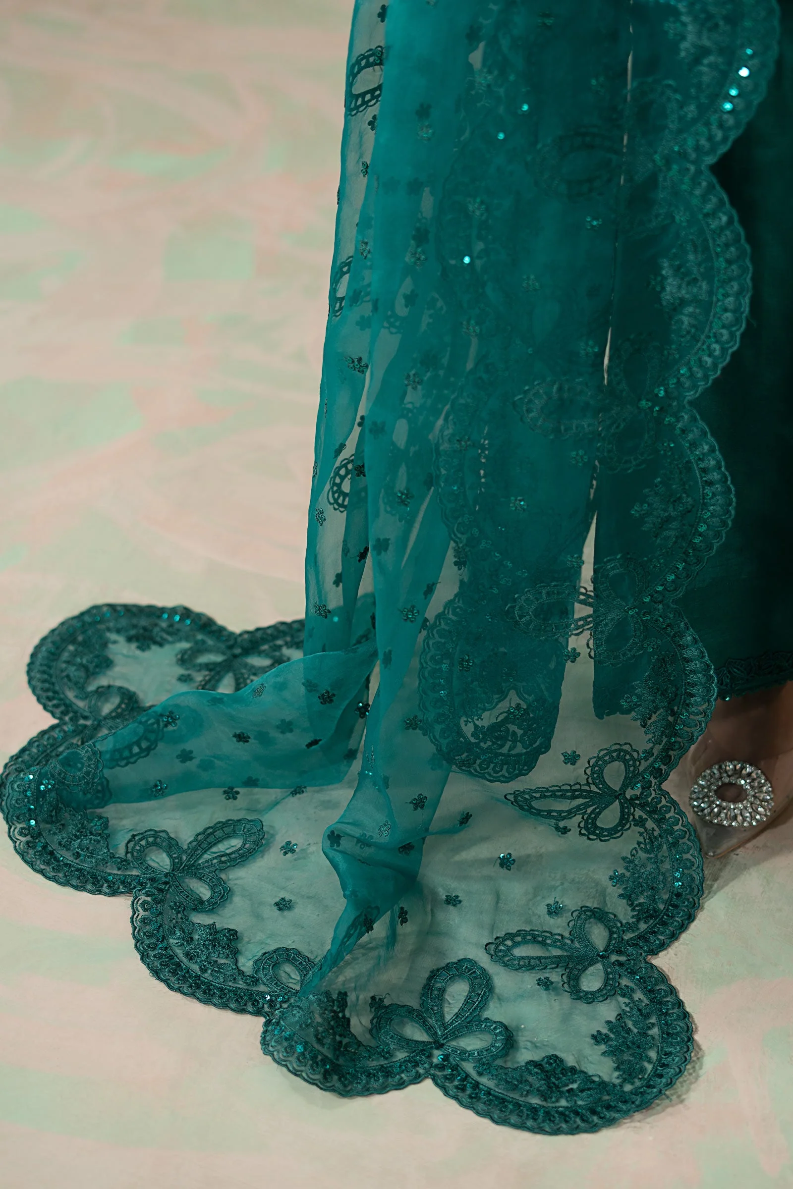3 Piece Embroidered Silk Net Suit - Image 8