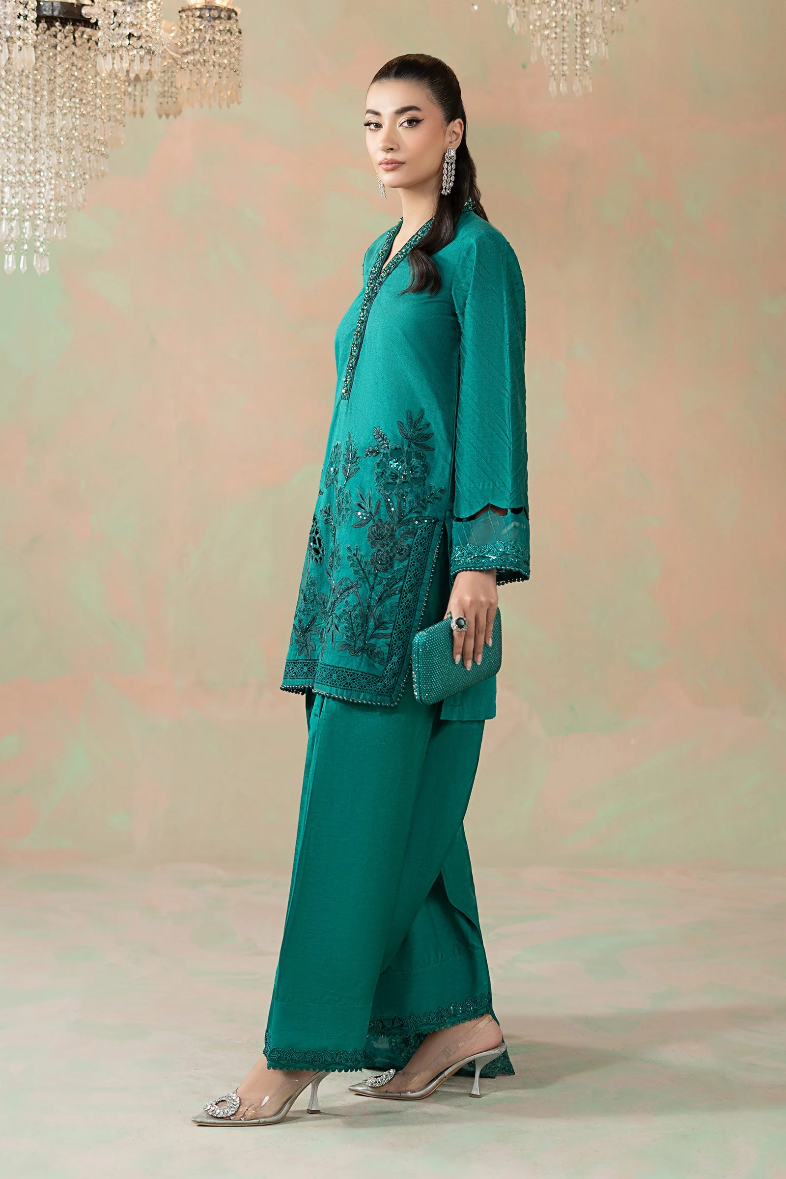 3 Piece Embroidered Silk Net Suit - Image 9