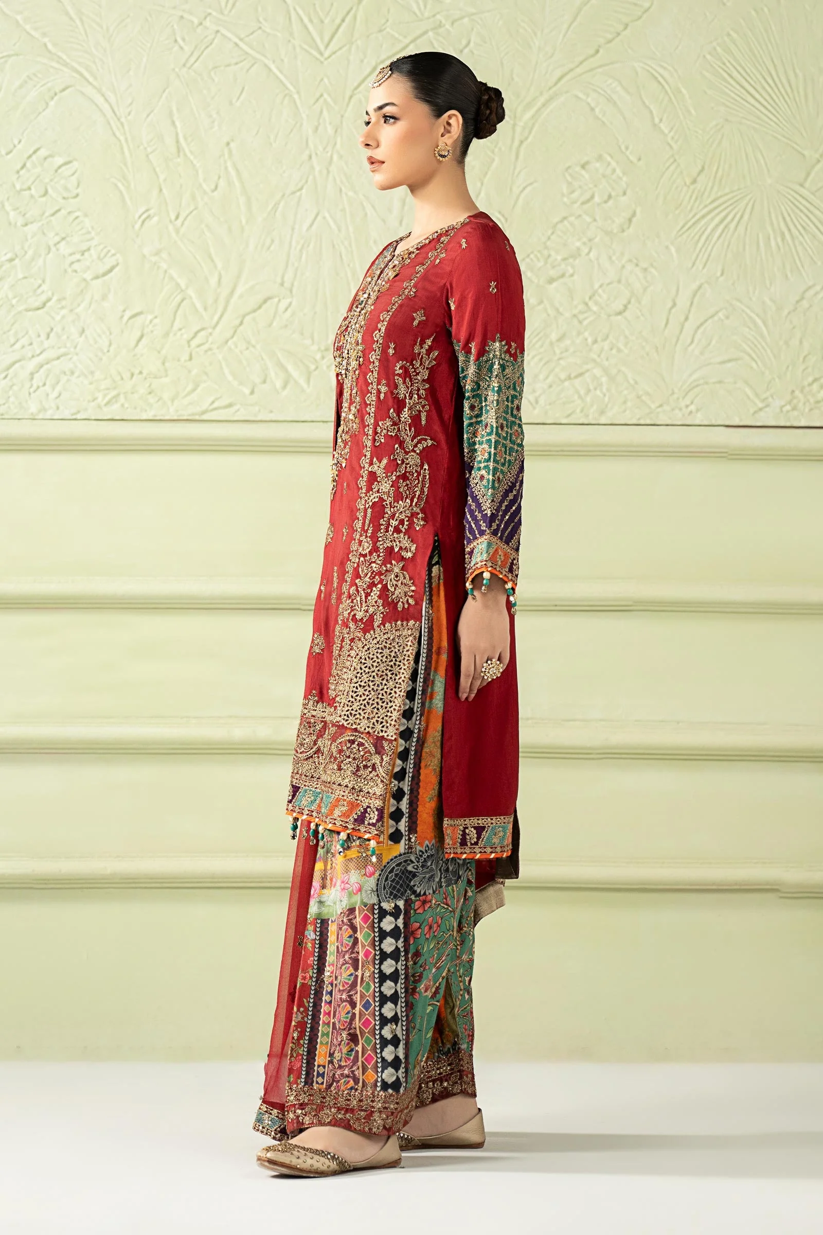 3 Piece Embroidered Raw Silk Suit - Image 10