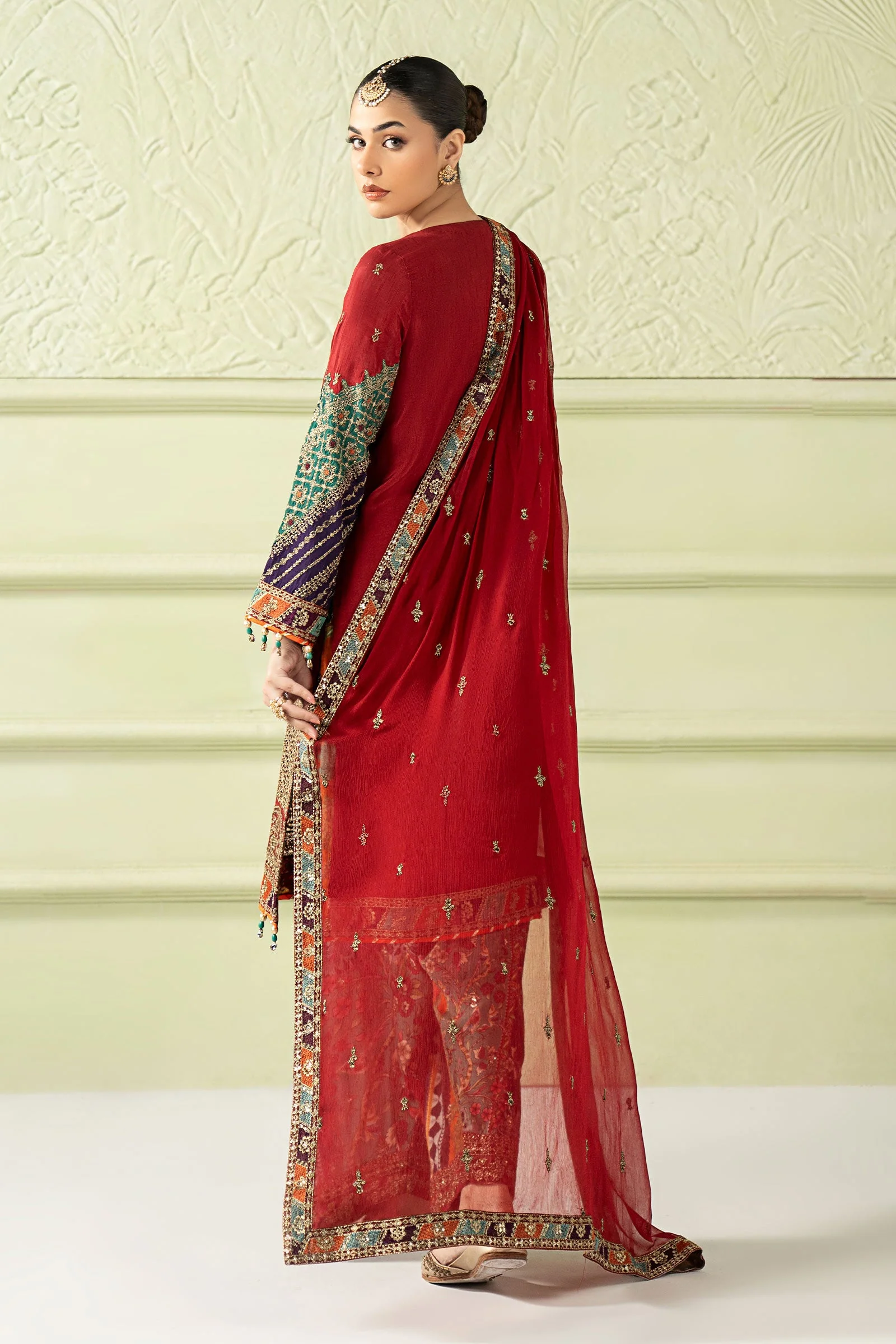 3 Piece Embroidered Raw Silk Suit - Image 11