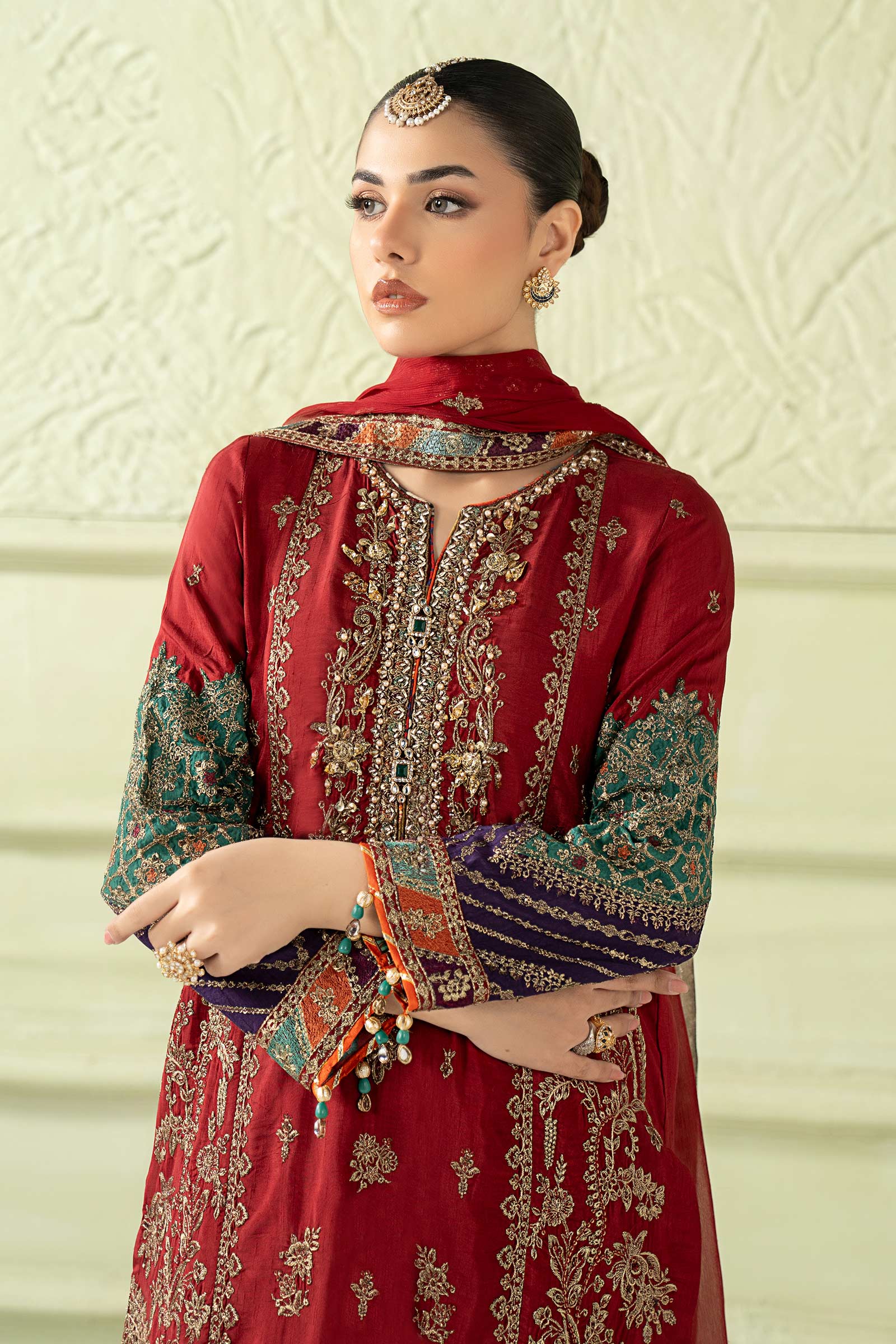 3 Piece Embroidered Raw Silk Suit - Image 2