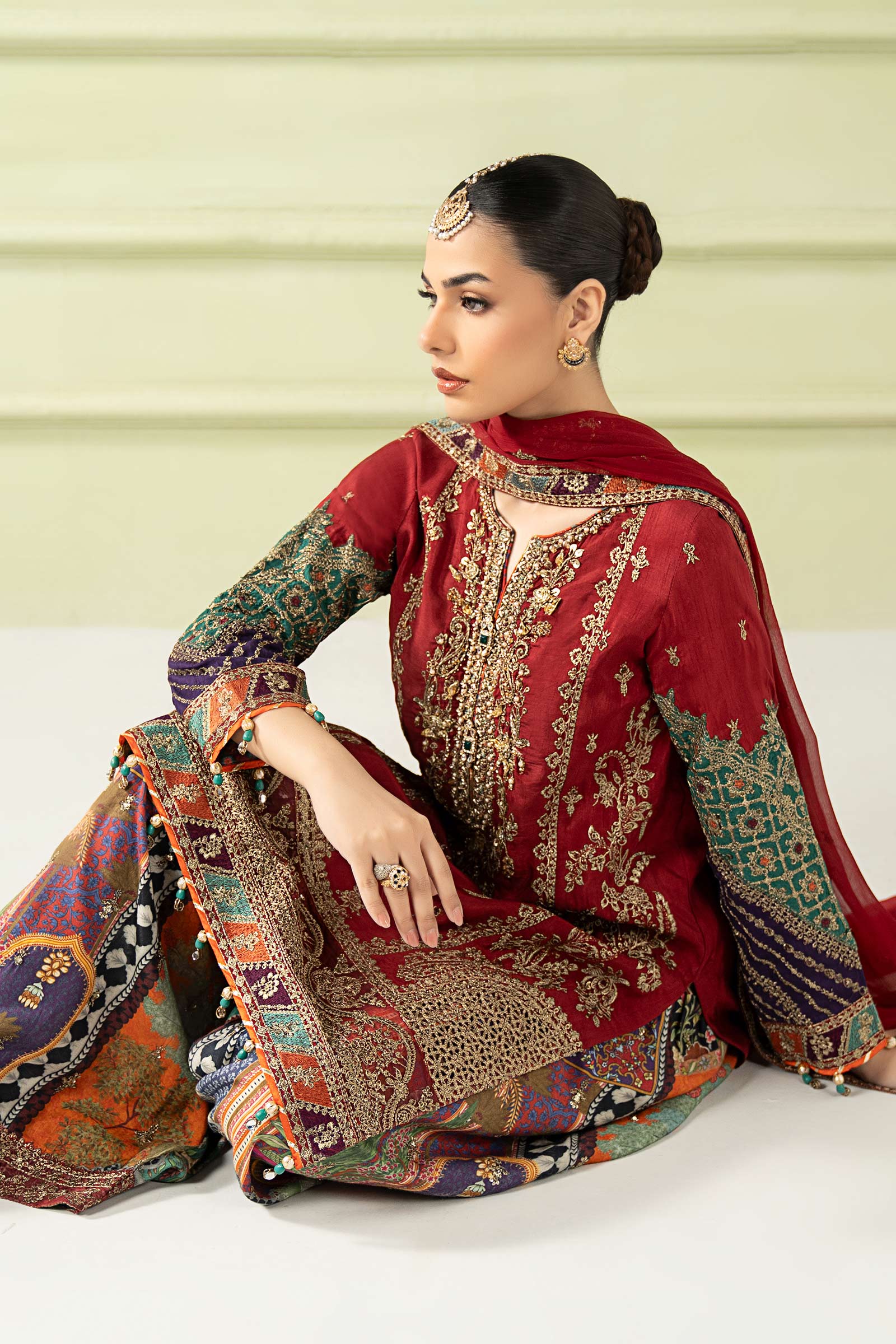 3 Piece Embroidered Raw Silk Suit - Image 3