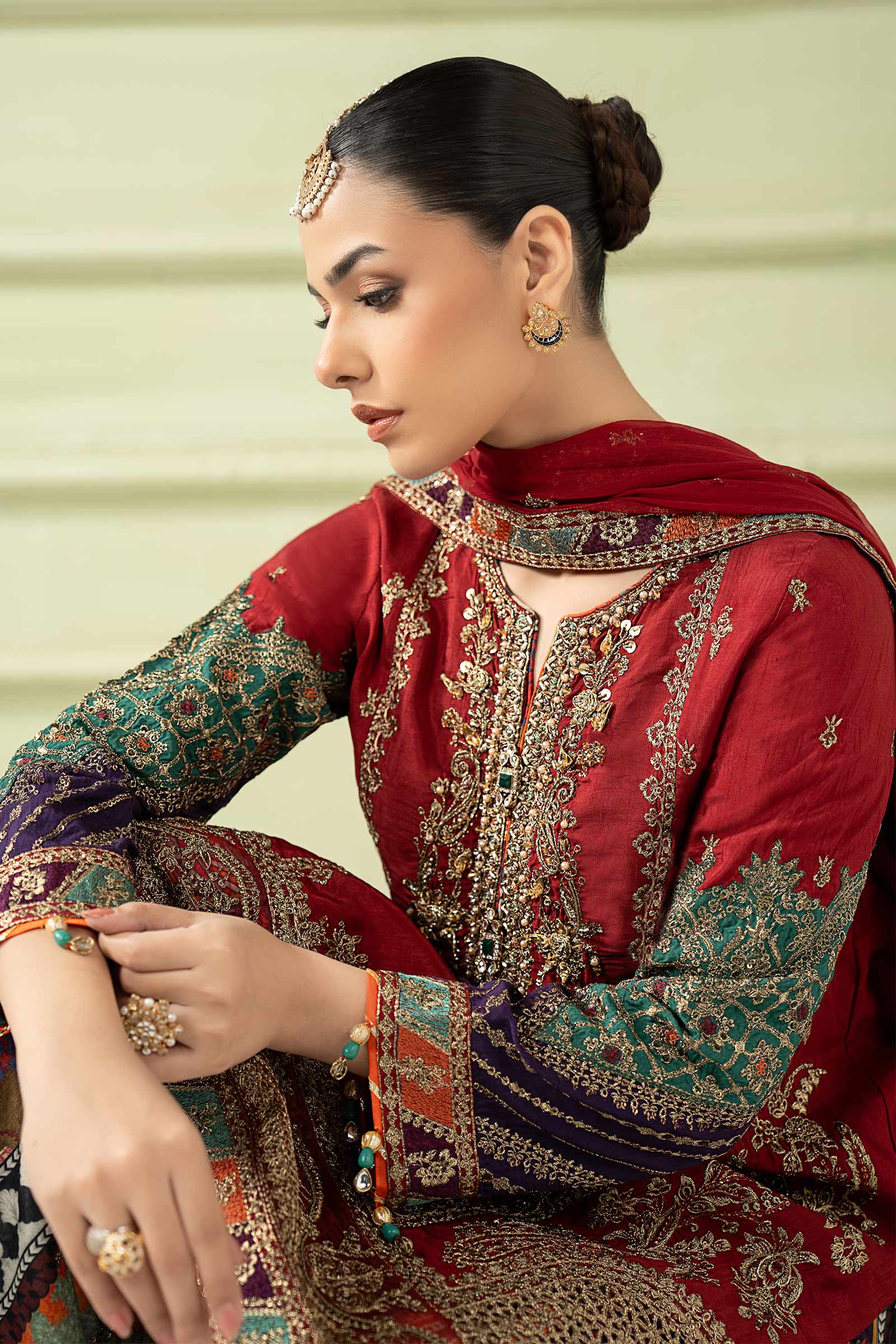 3 Piece Embroidered Raw Silk Suit - Image 4