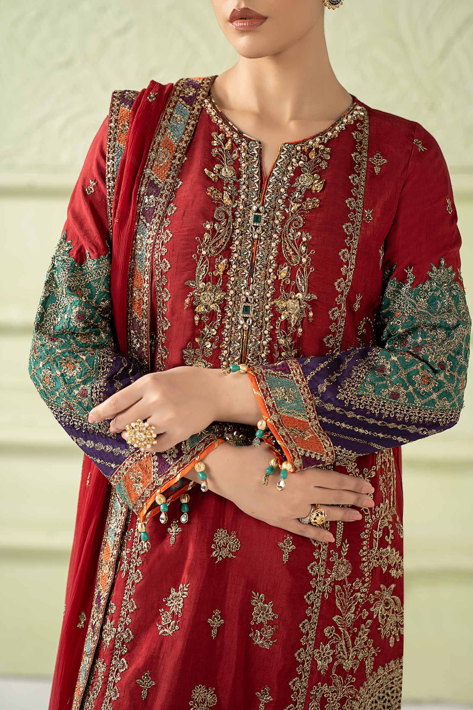 3 Piece Embroidered Raw Silk Suit - Image 6