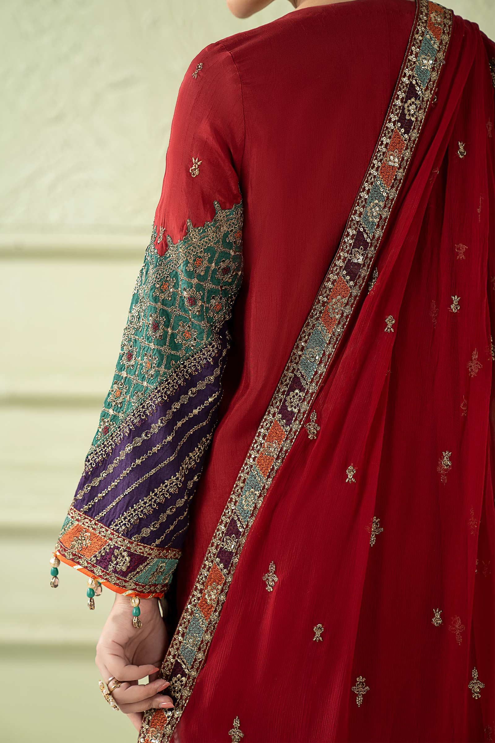 3 Piece Embroidered Raw Silk Suit - Image 7