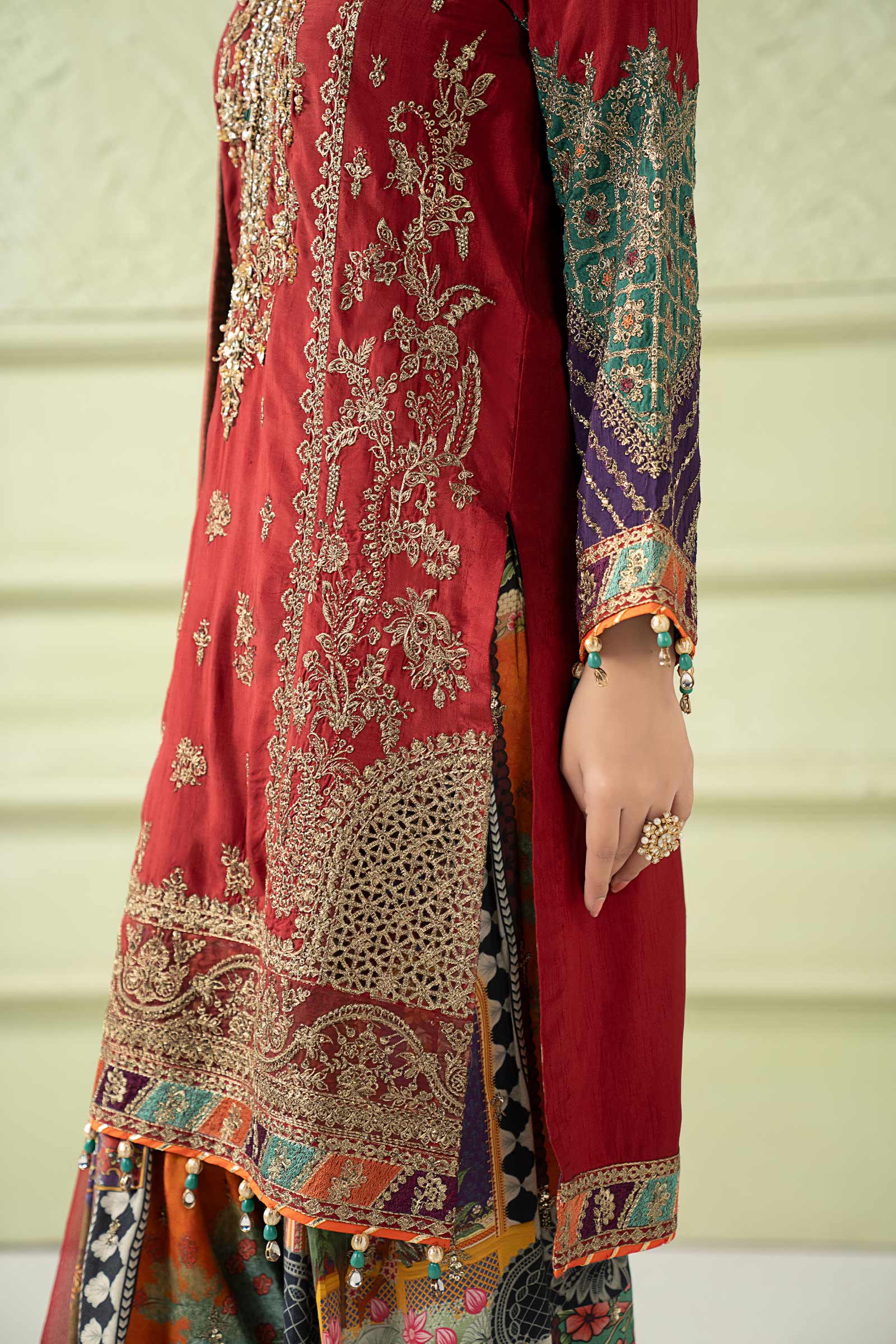 3 Piece Embroidered Raw Silk Suit - Image 8