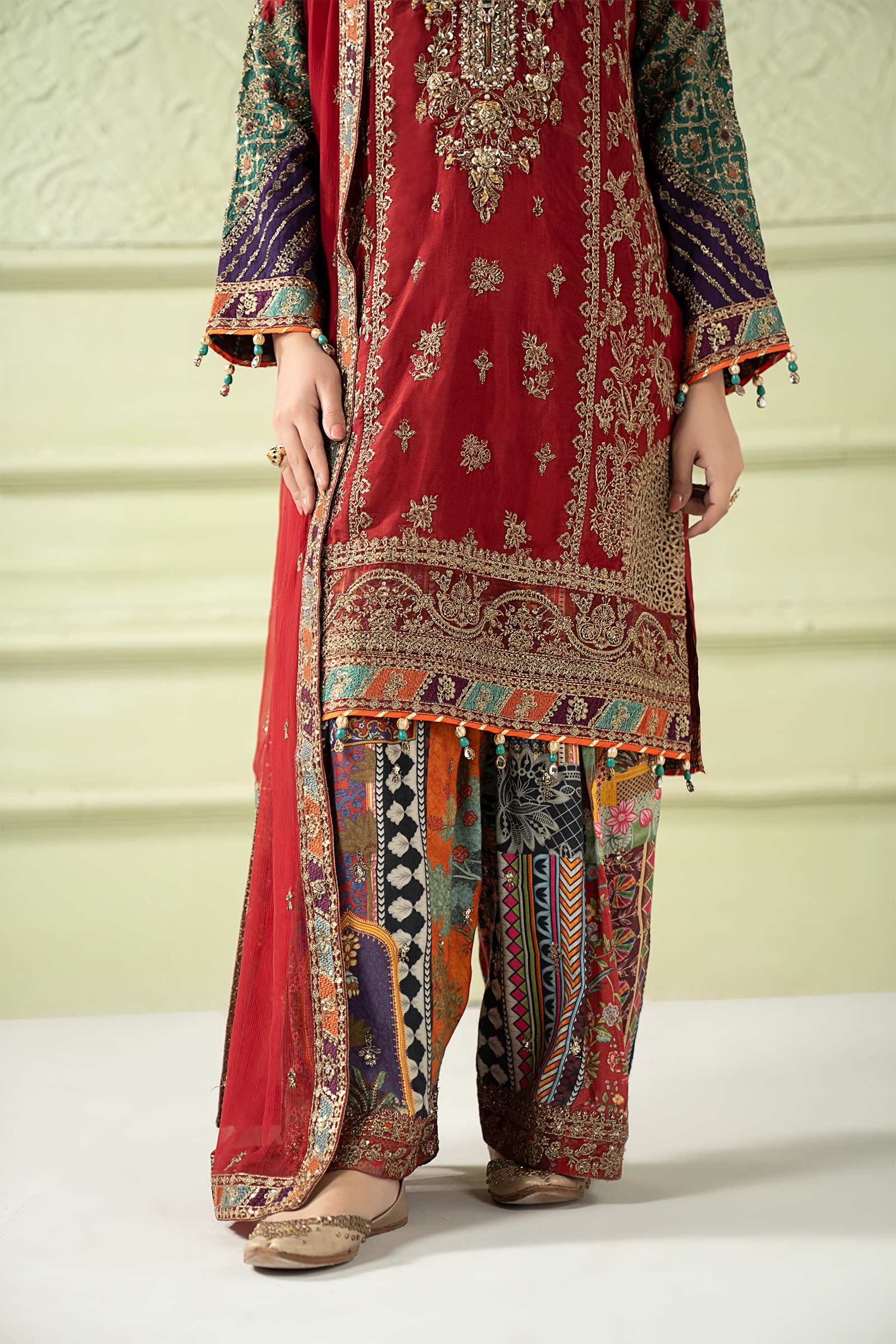 3 Piece Embroidered Raw Silk Suit - Image 9
