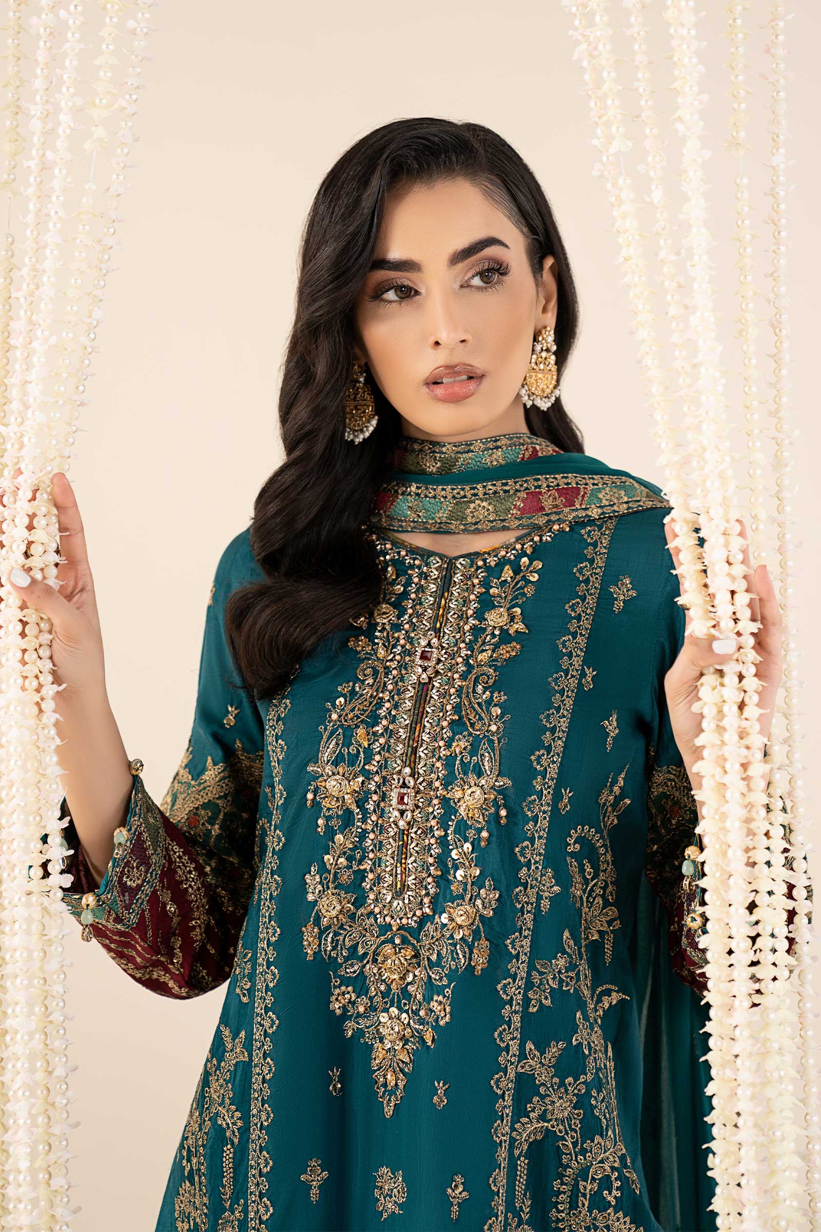 3 Piece Embroidered Raw Silk Suit - Image 2