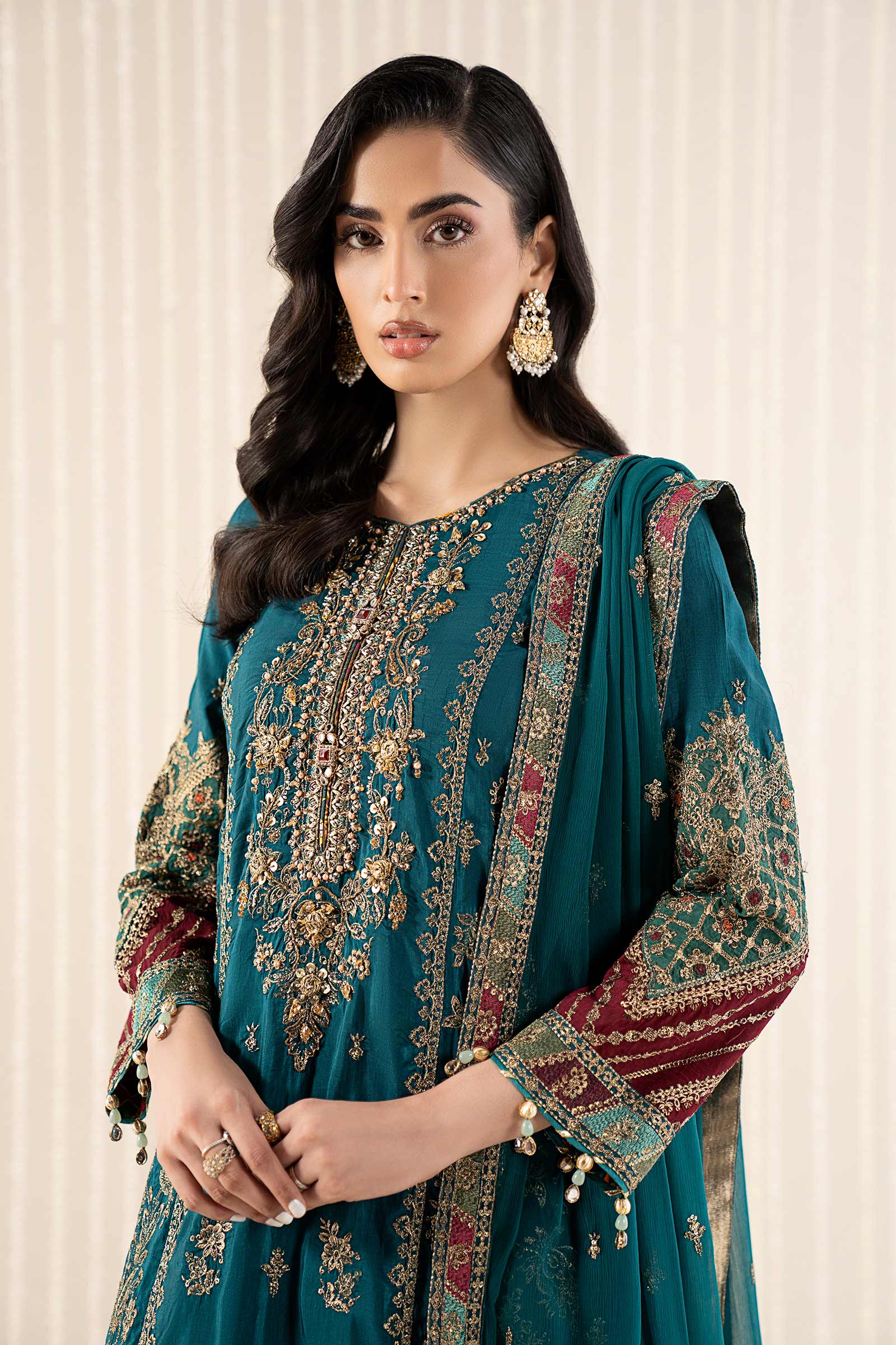 3 Piece Embroidered Raw Silk Suit - Image 3