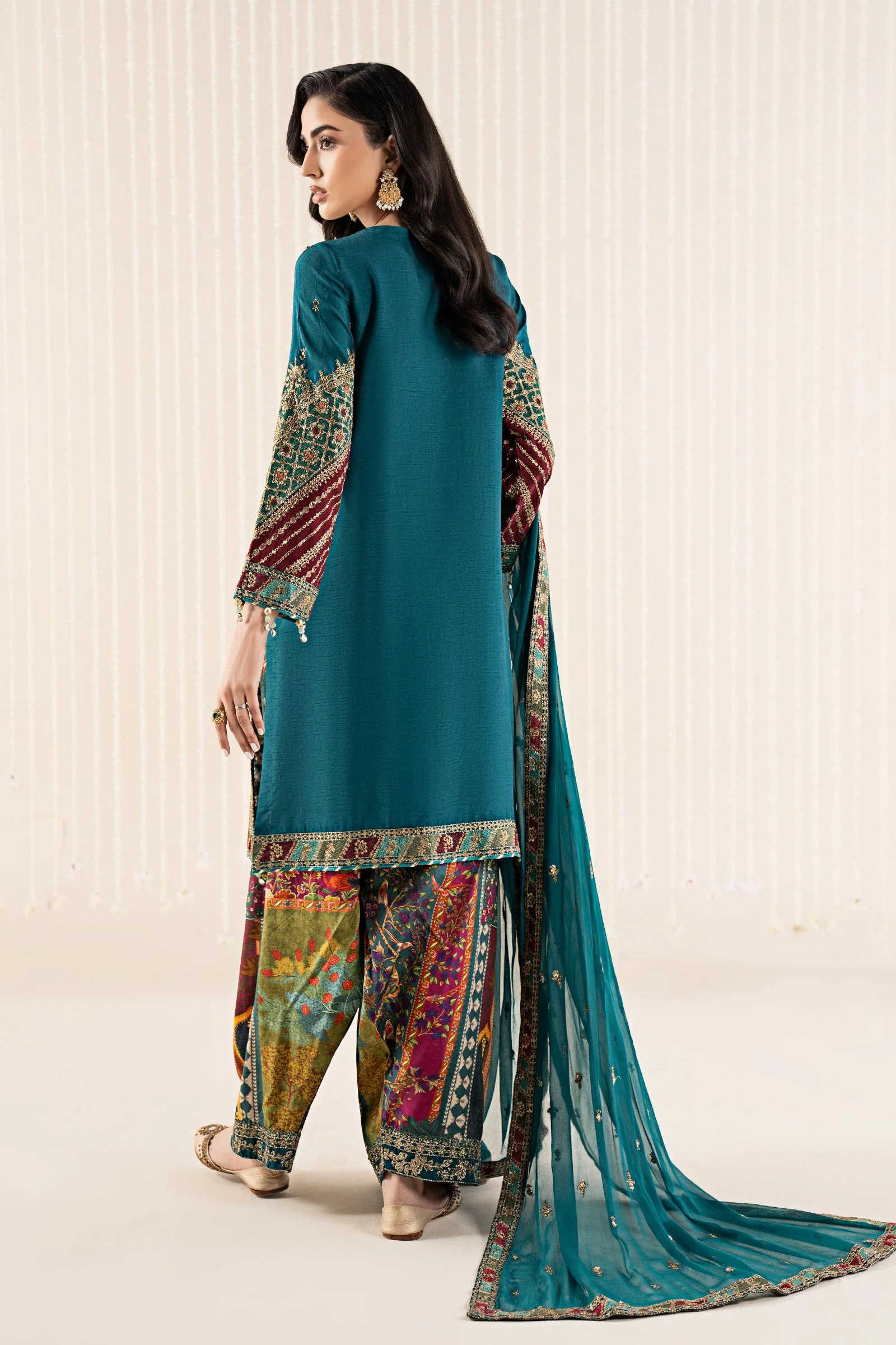 3 Piece Embroidered Raw Silk Suit - Image 7