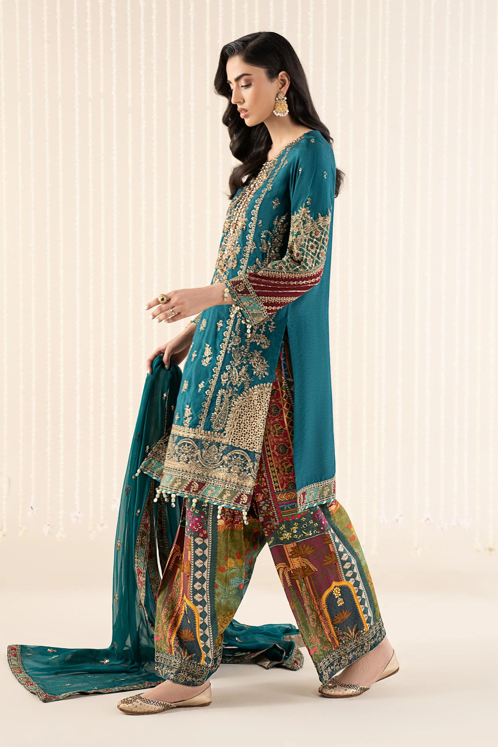 3 Piece Embroidered Raw Silk Suit - Image 8
