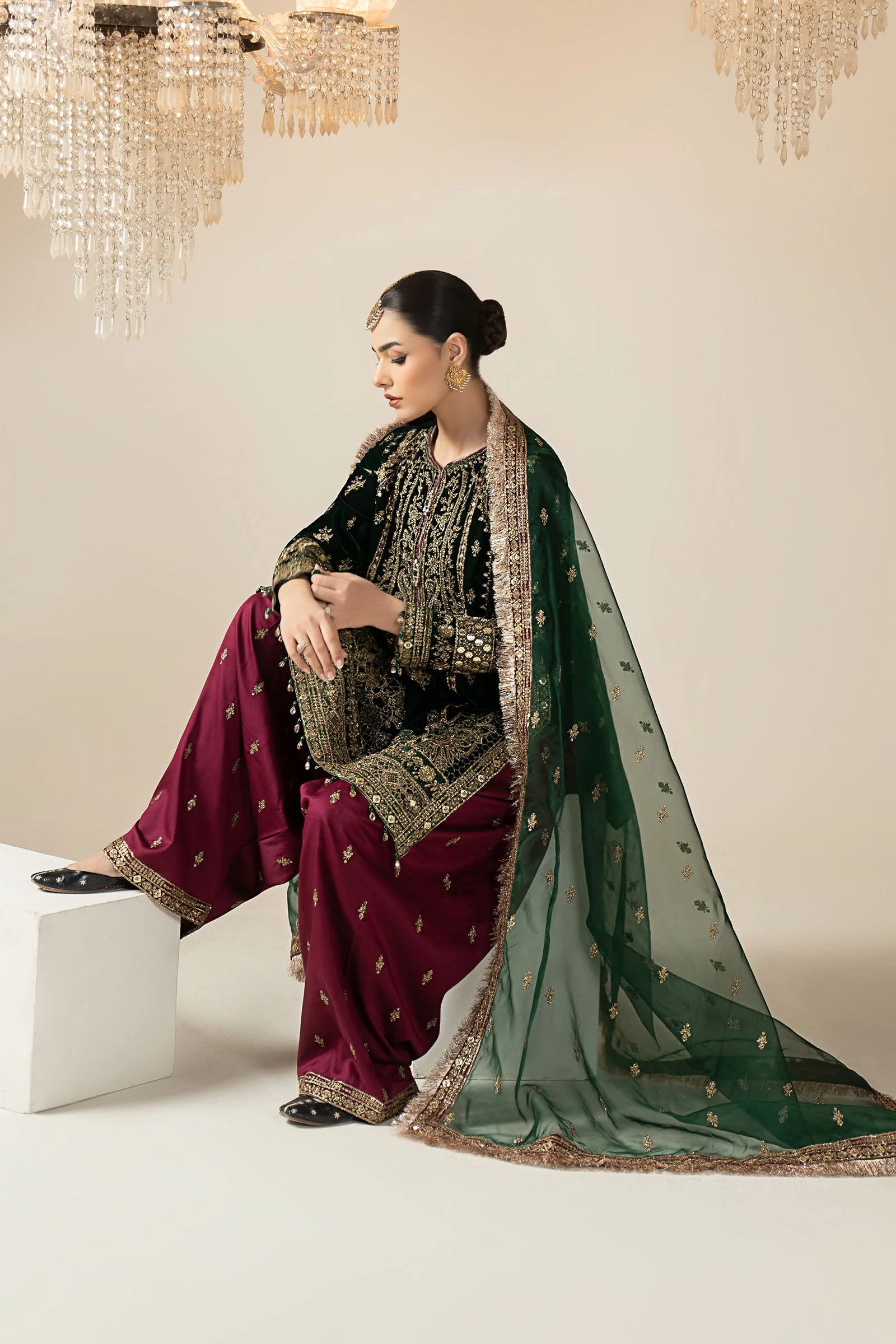 3 Piece Embroidered Velvet Suit - Image 6