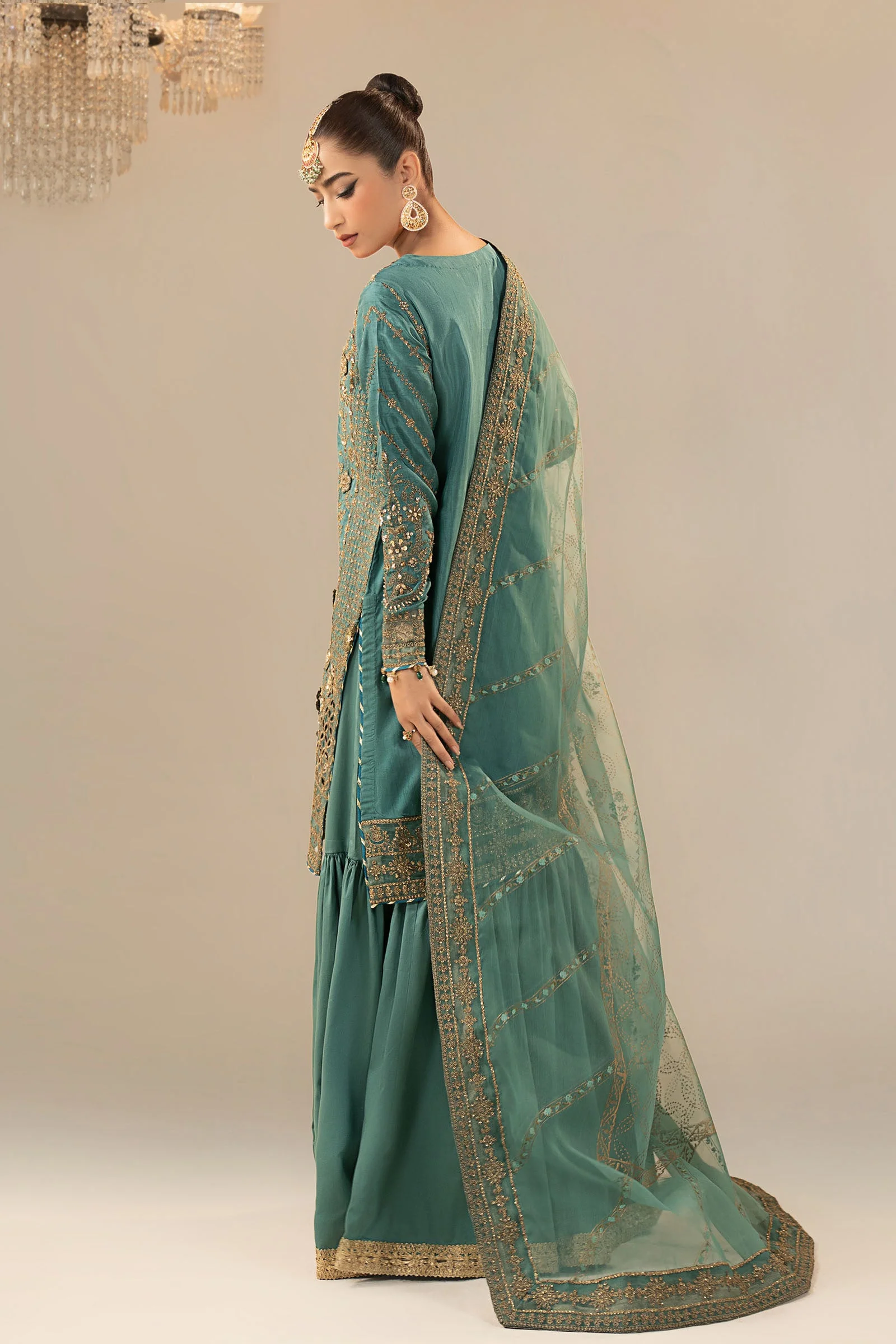3 Piece Embroidered Raw Silk Suit - Image 11