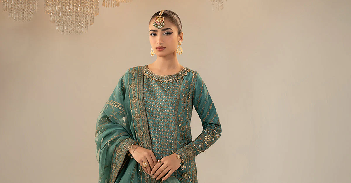3 Piece Embroidered Raw Silk Suit - Image 12