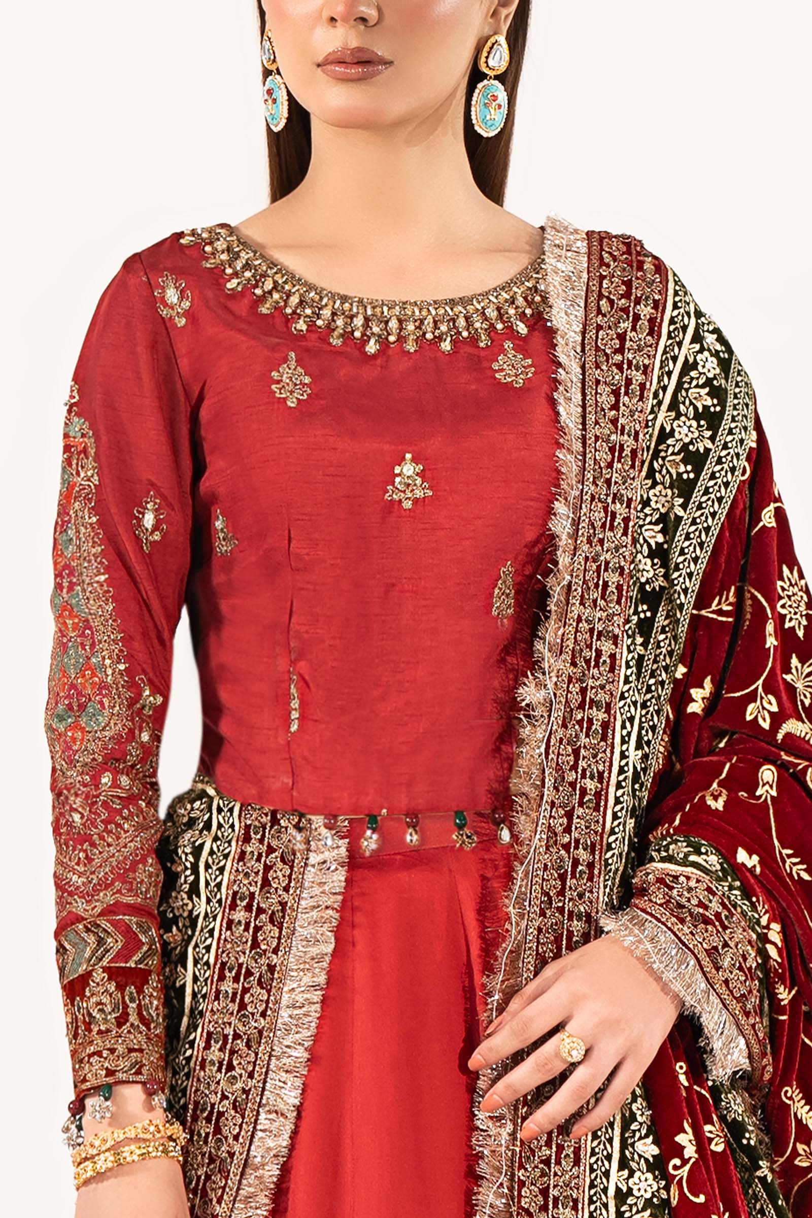 3 Piece Embroidered Raw Silk Suit - Image 3
