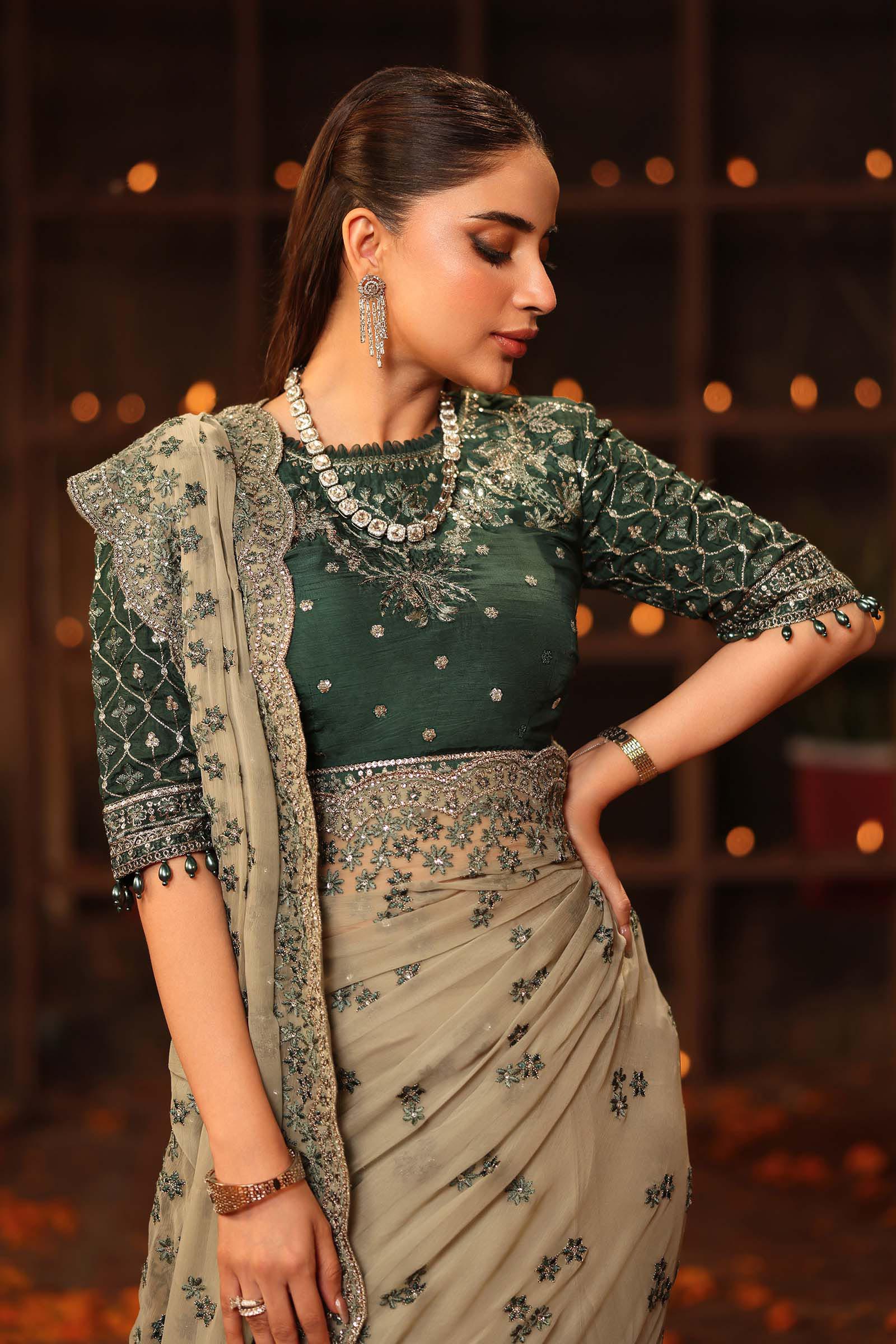 Embroidered Chiffon Saree - Image 2