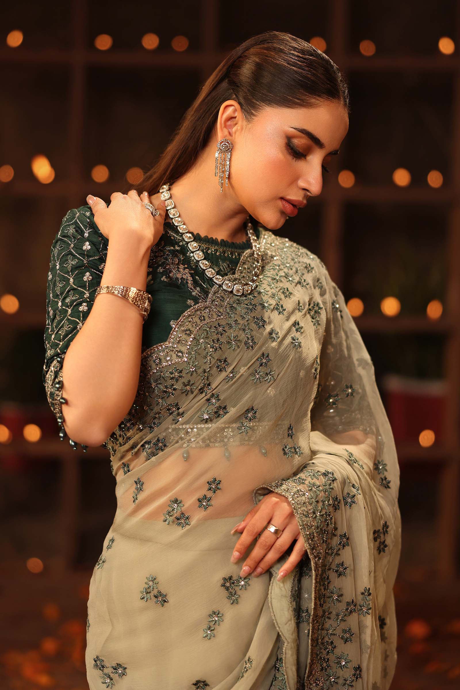Embroidered Chiffon Saree - Image 3