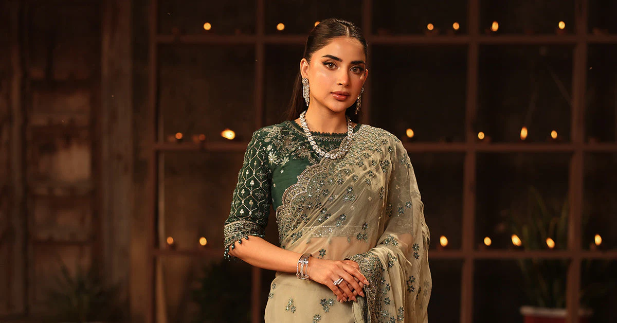 Embroidered Chiffon Saree - Image 5