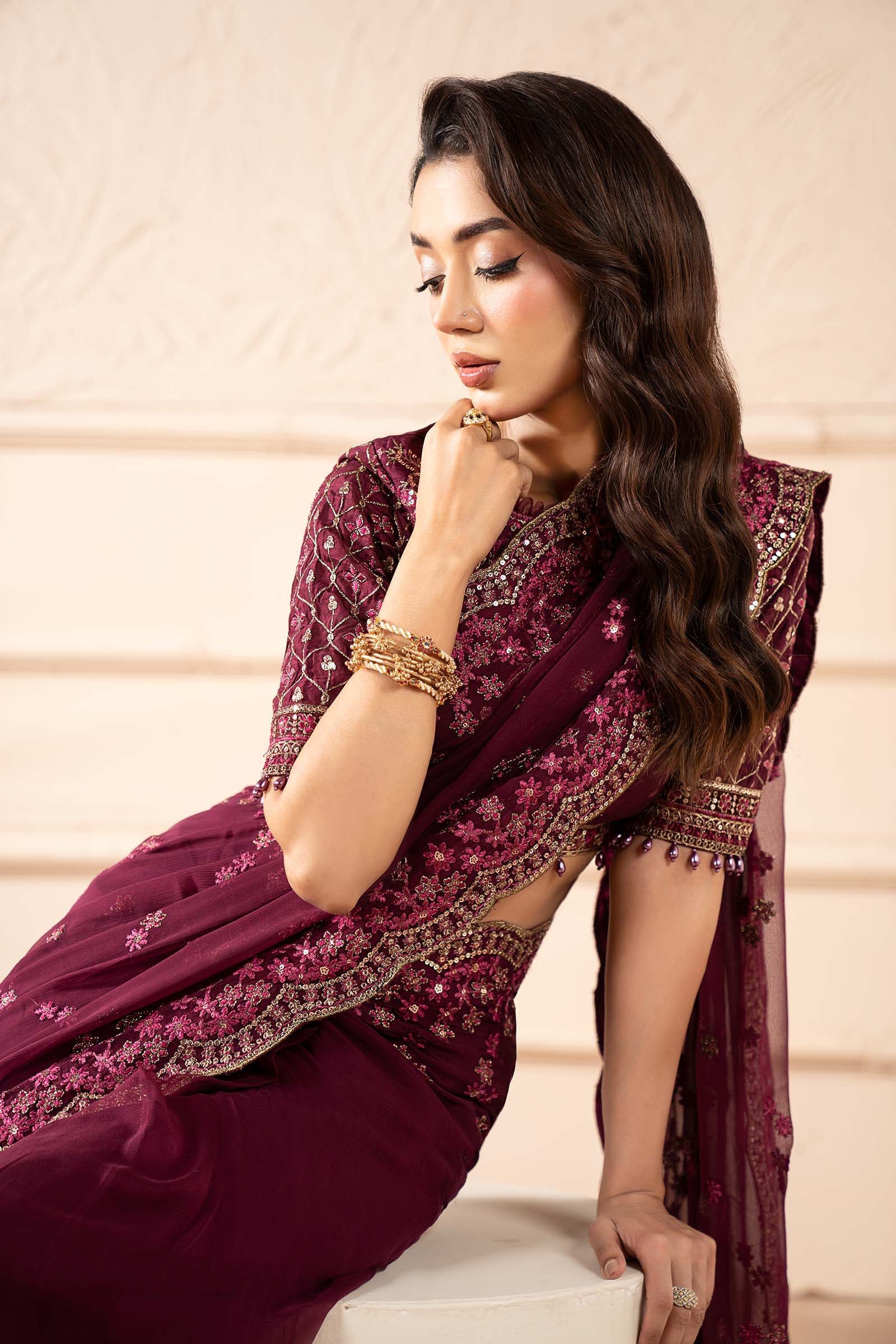 Embroidered Chiffon Saree - Image 2