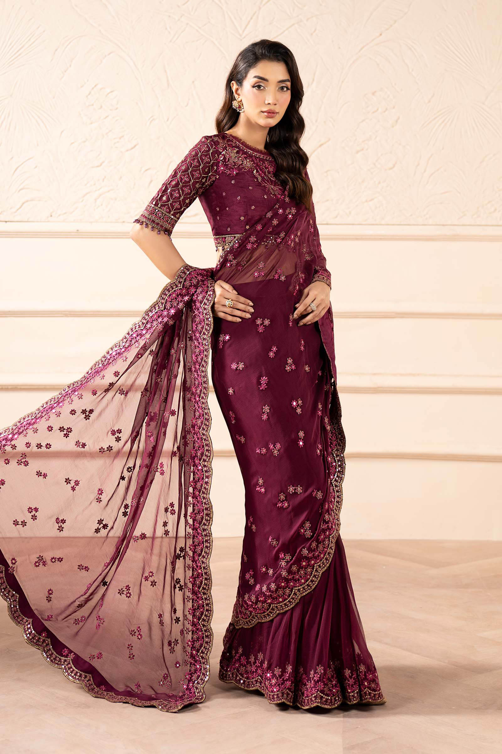 Embroidered Chiffon Saree - Image 3