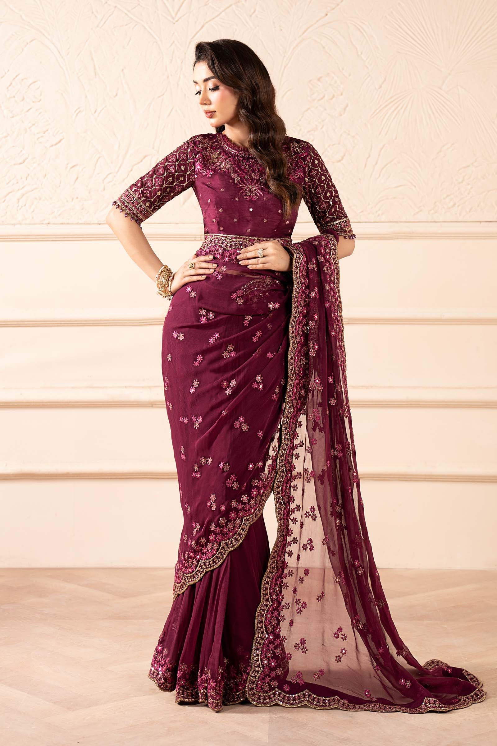 Embroidered Chiffon Saree - Image 4