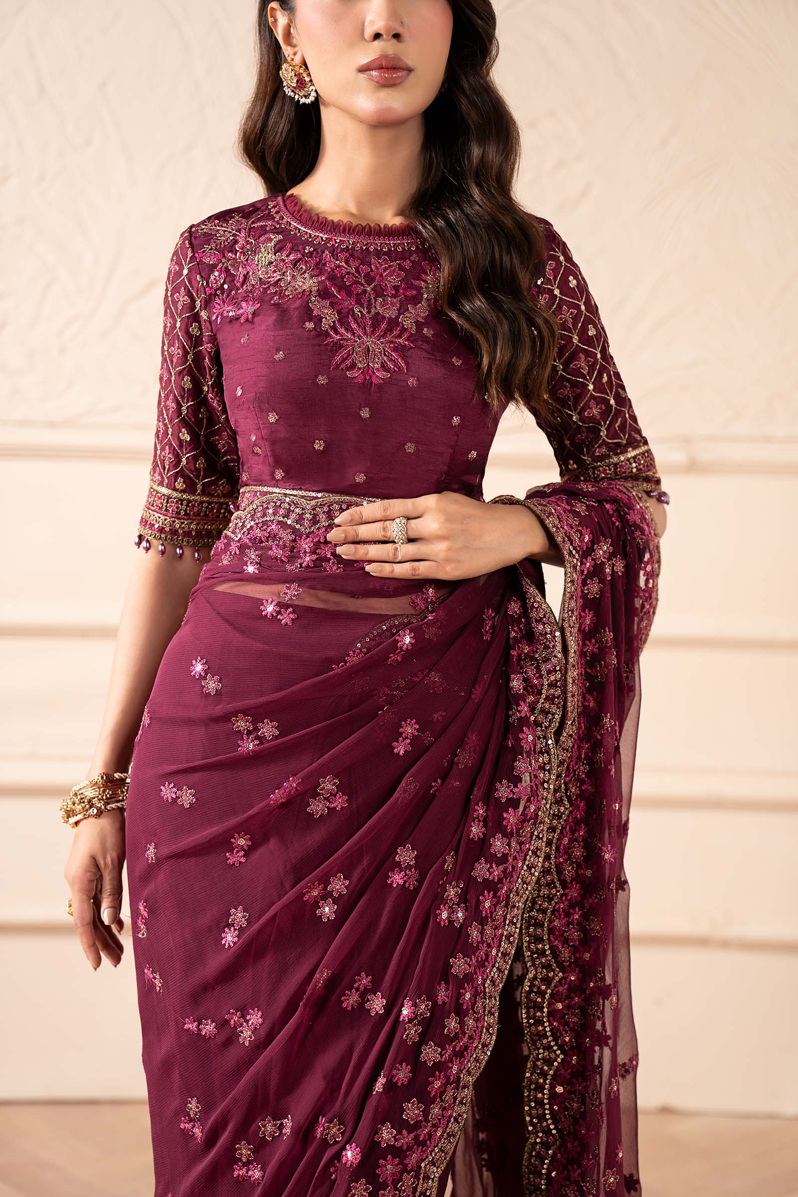 Embroidered Chiffon Saree - Image 5