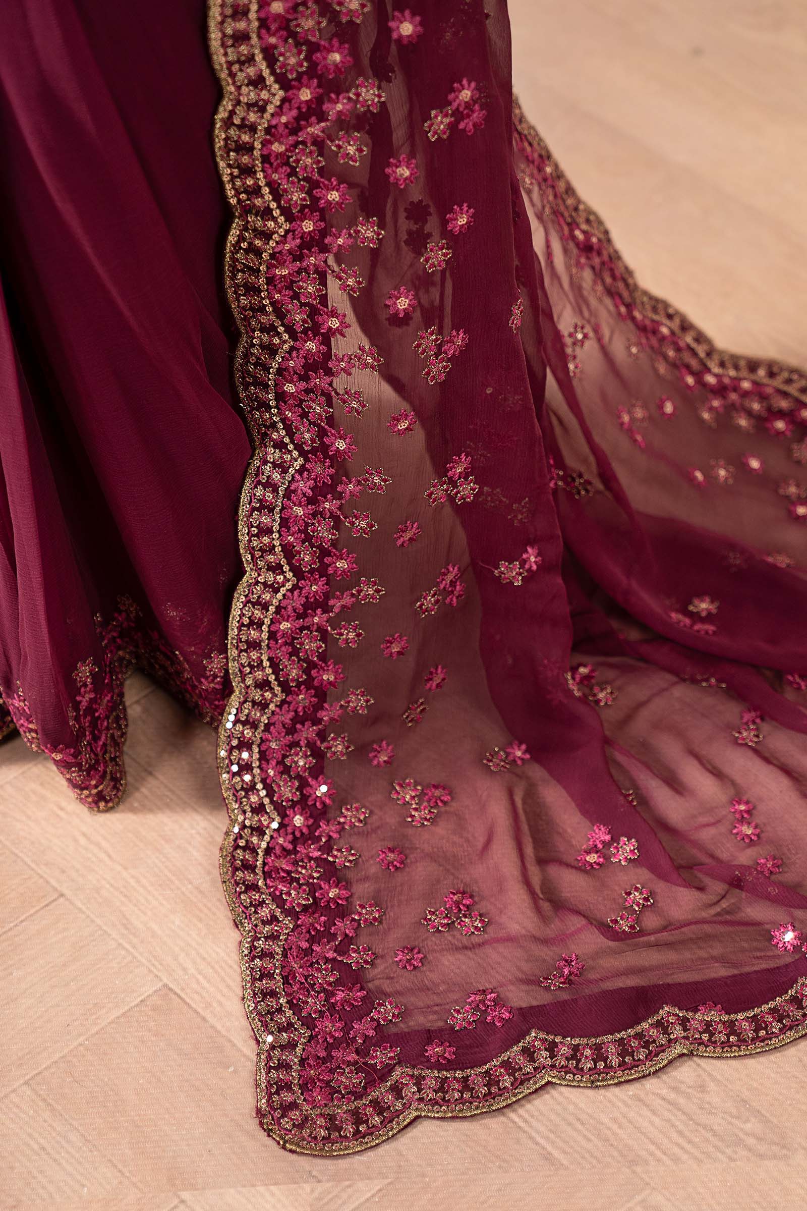 Embroidered Chiffon Saree - Image 6