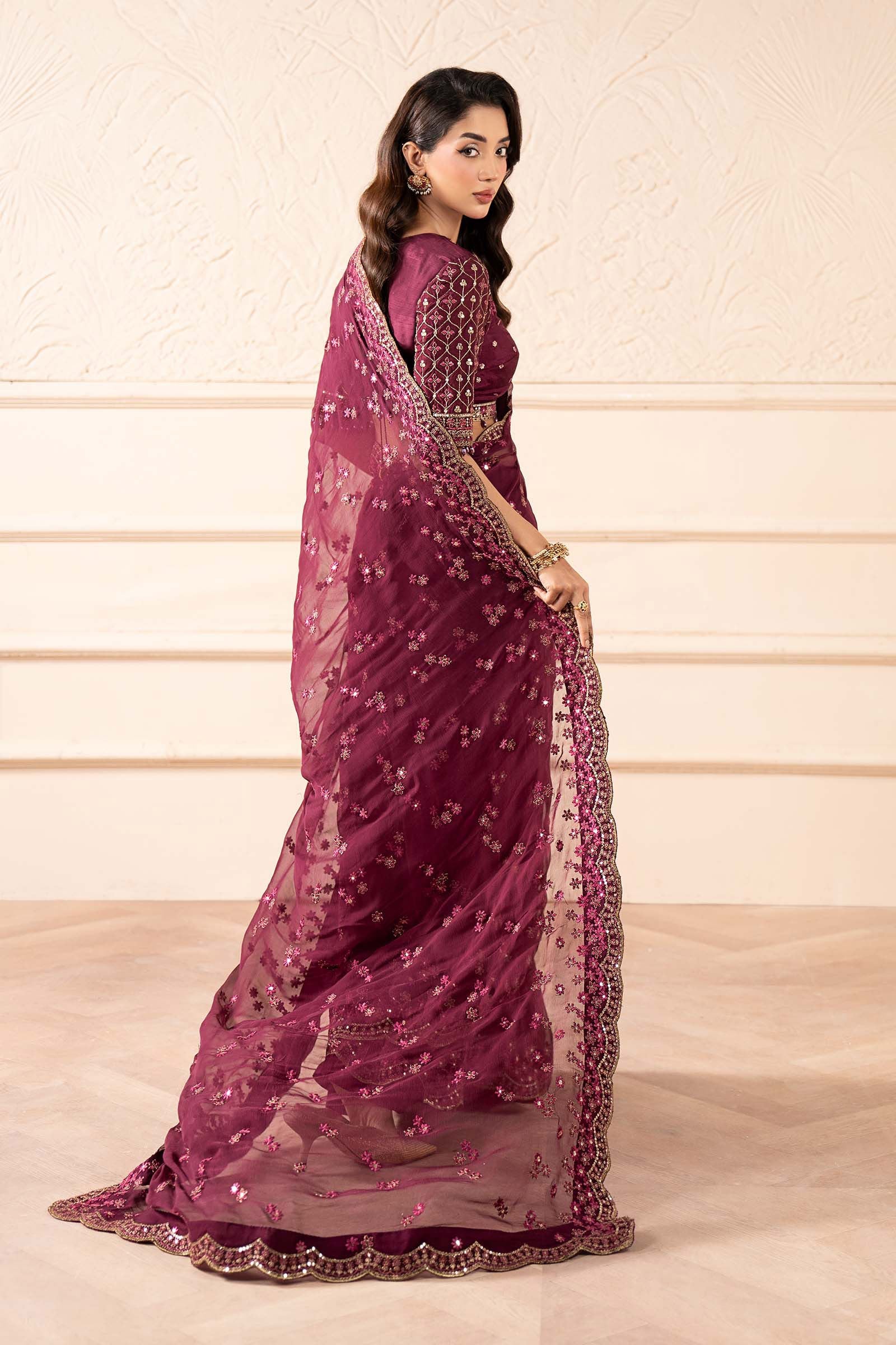 Embroidered Chiffon Saree - Image 8