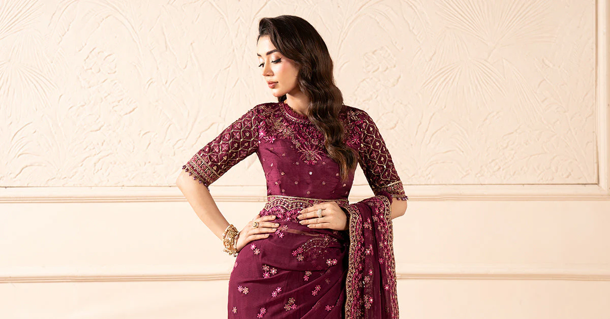 Embroidered Chiffon Saree - Image 9