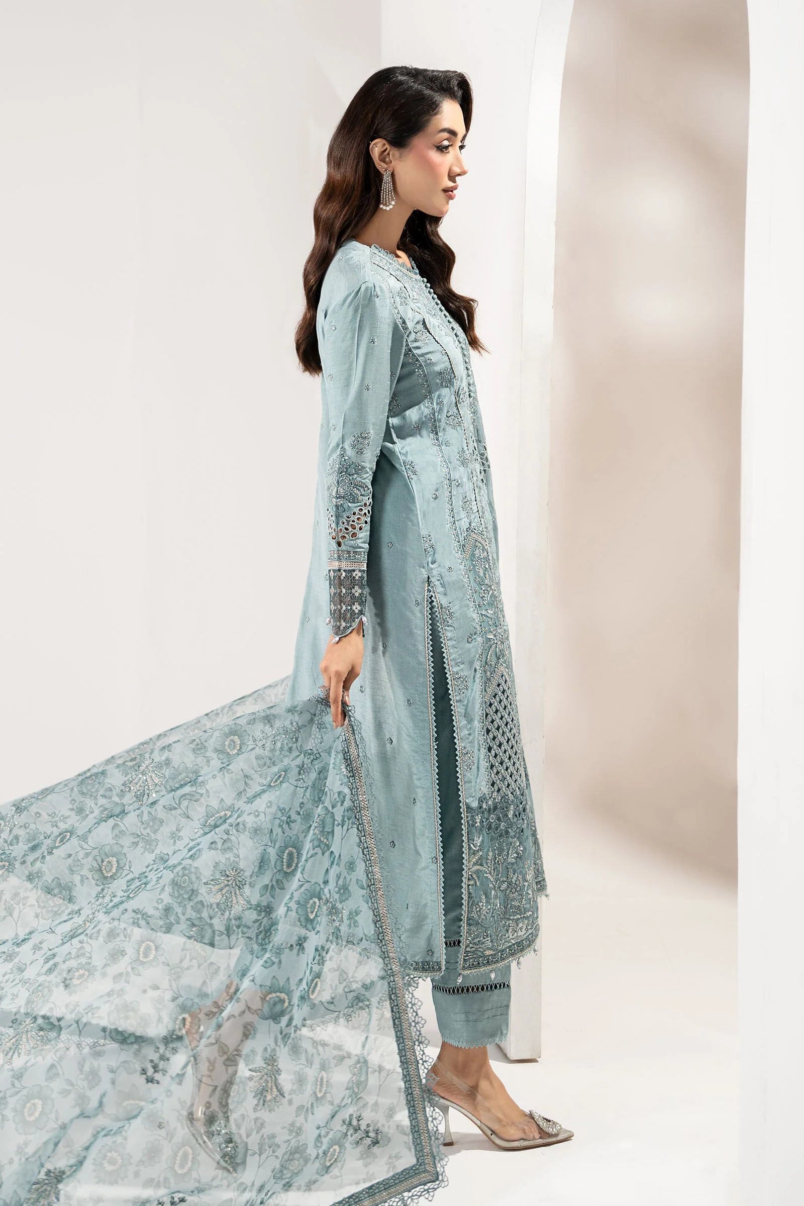 3 Piece Embroidered Raw Silk Suit - Image 6