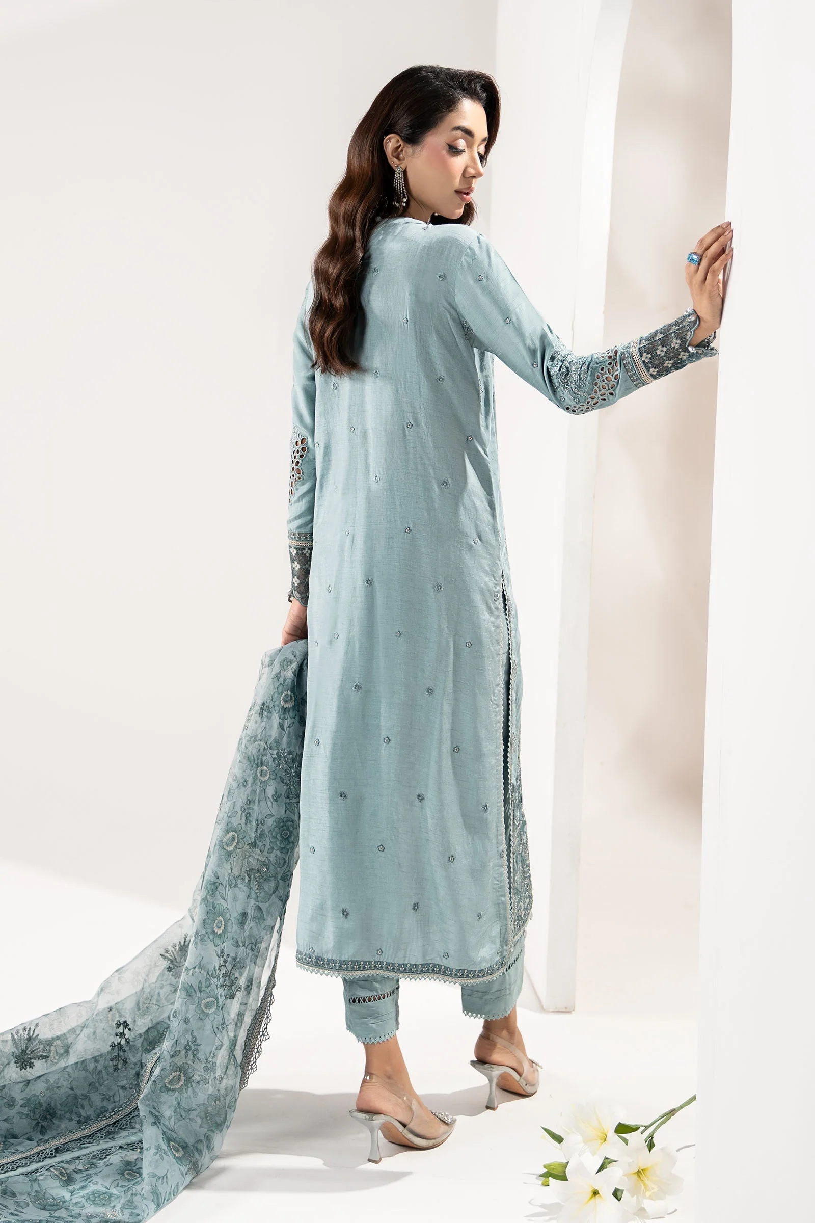 3 Piece Embroidered Raw Silk Suit - Image 7