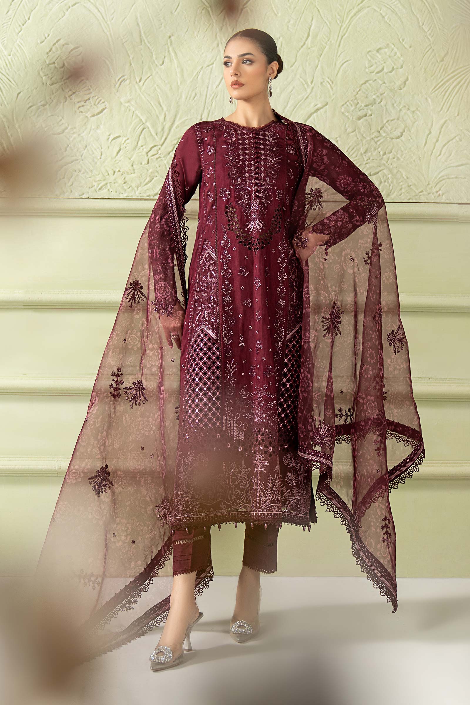 3 Piece Embroidered Raw Silk Suit - Image 2