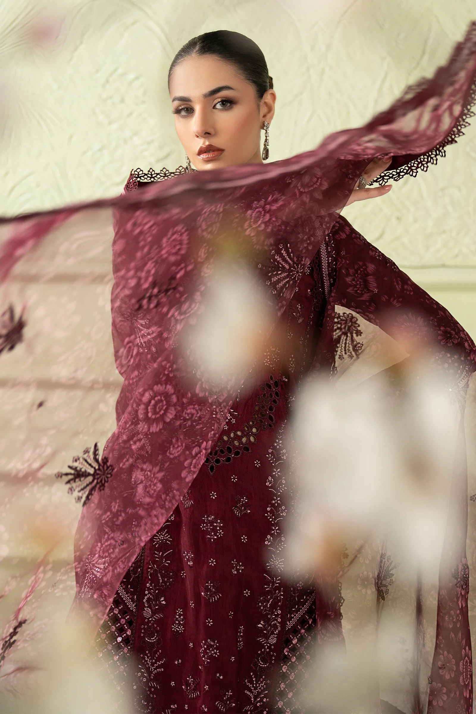 3 Piece Embroidered Raw Silk Suit - Image 3