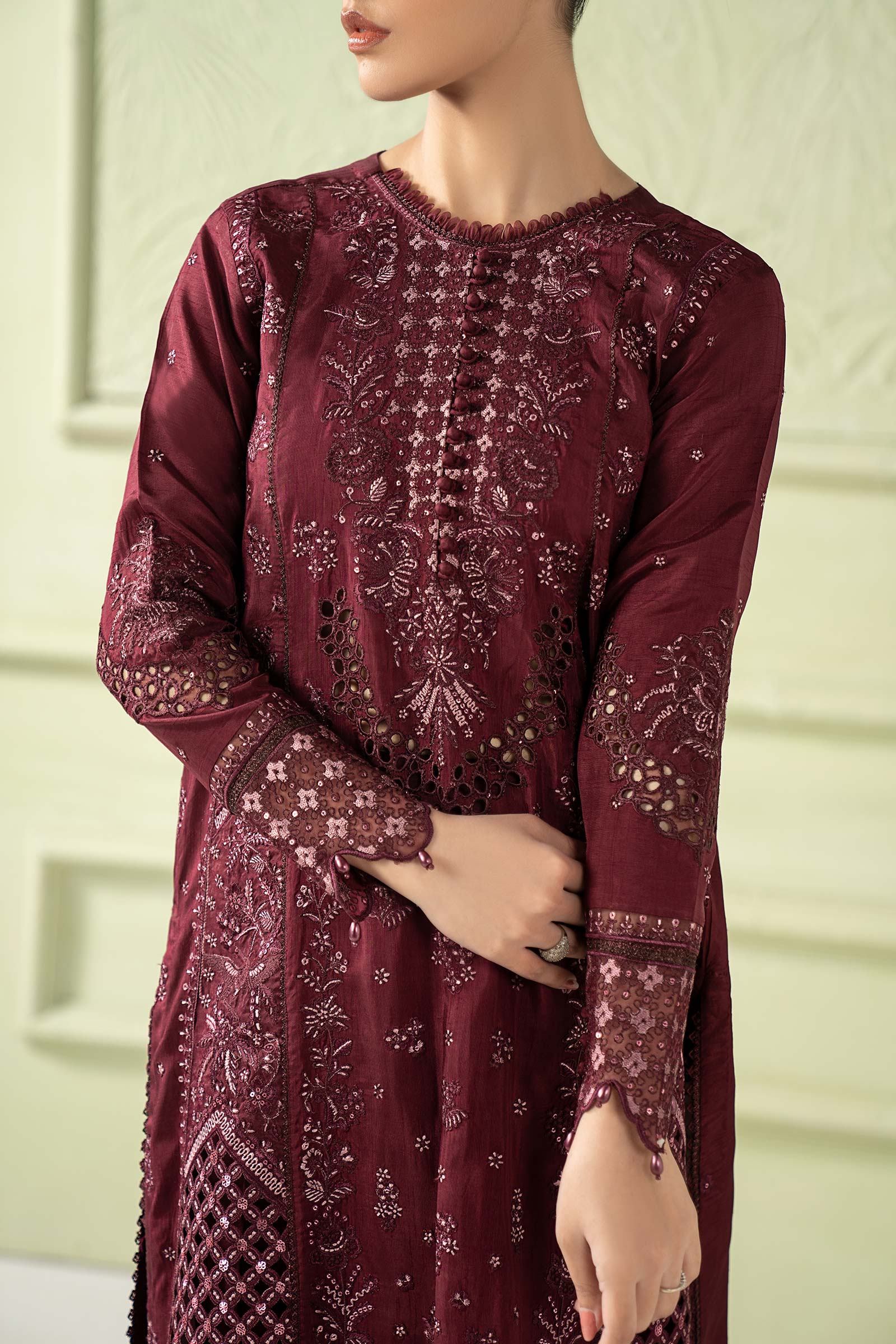 3 Piece Embroidered Raw Silk Suit - Image 4